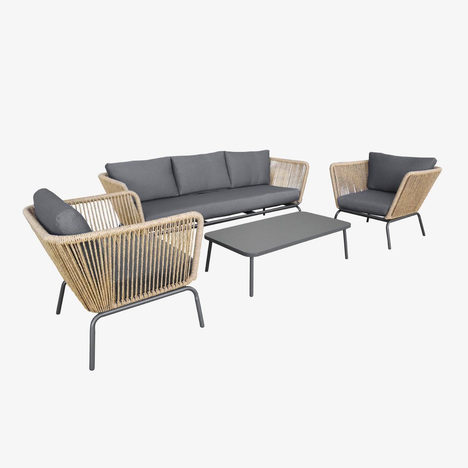 Lounge Gartenmöbelset, anthrazitfarbene Kissen, 5 Personen