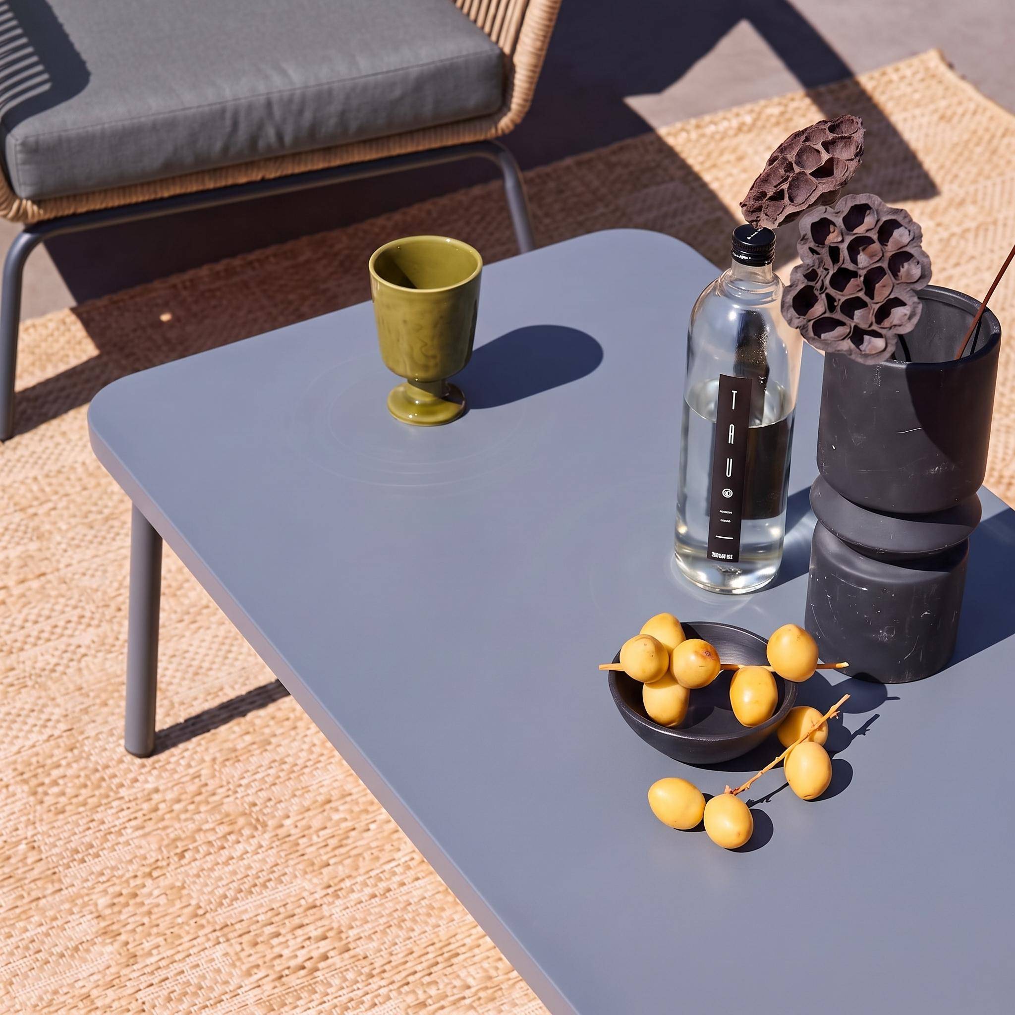 Conjunto de jardín bajos, resina tejida efecto ratán, 5 plazas Antracita - 221x82x76 cm Photo4