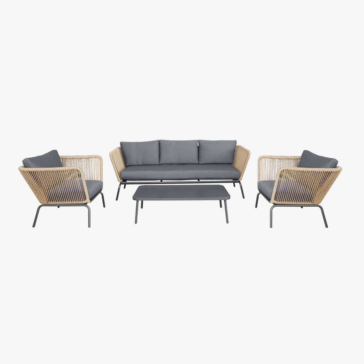 Lounge Gartenmöbelset, Kunststoffbespannung mit Rattanlook, anthrazitfarbene Kissen, 5 Personen - Singapour Photo2