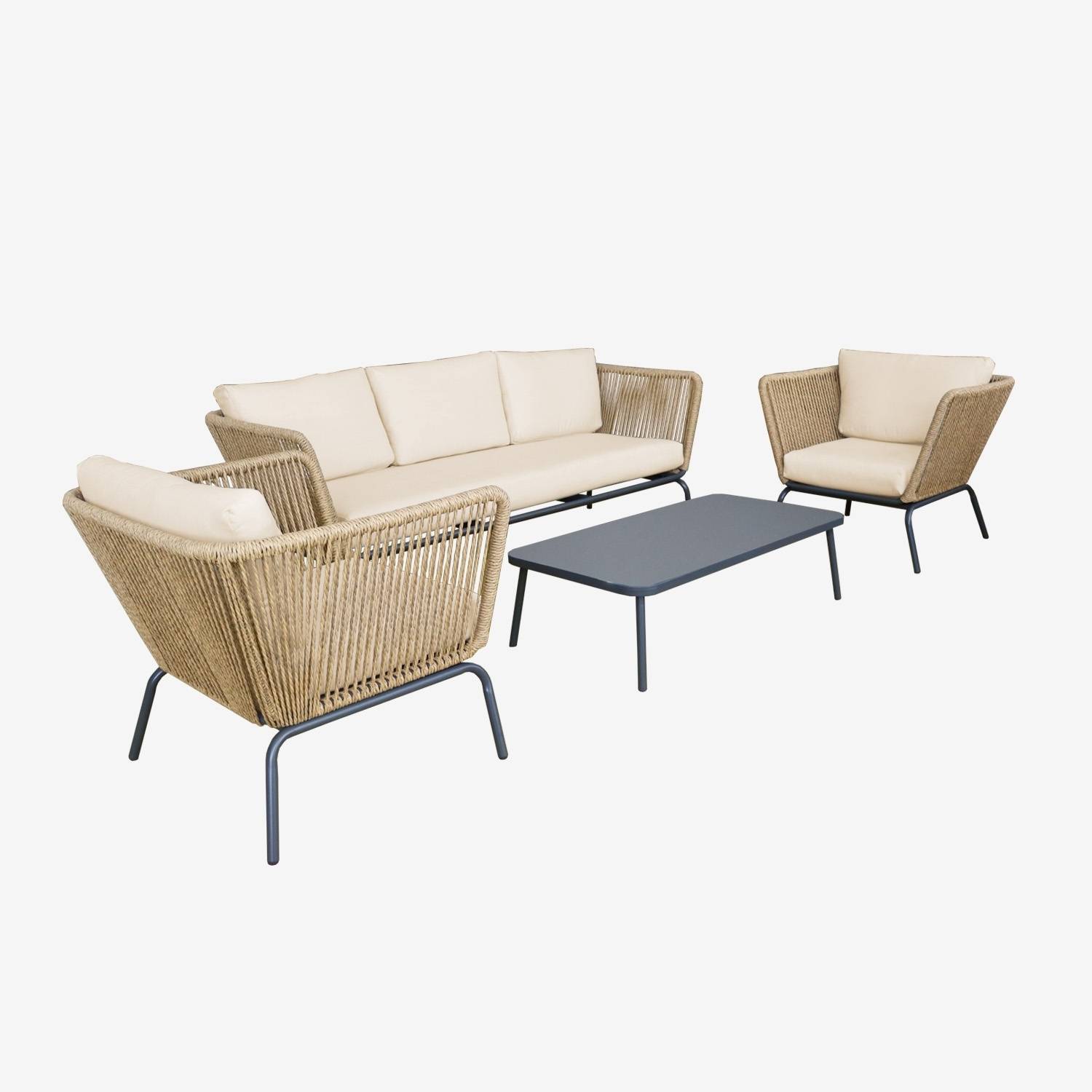 Lounge Gartenmöbelset, beige Kissen, 5 Personen