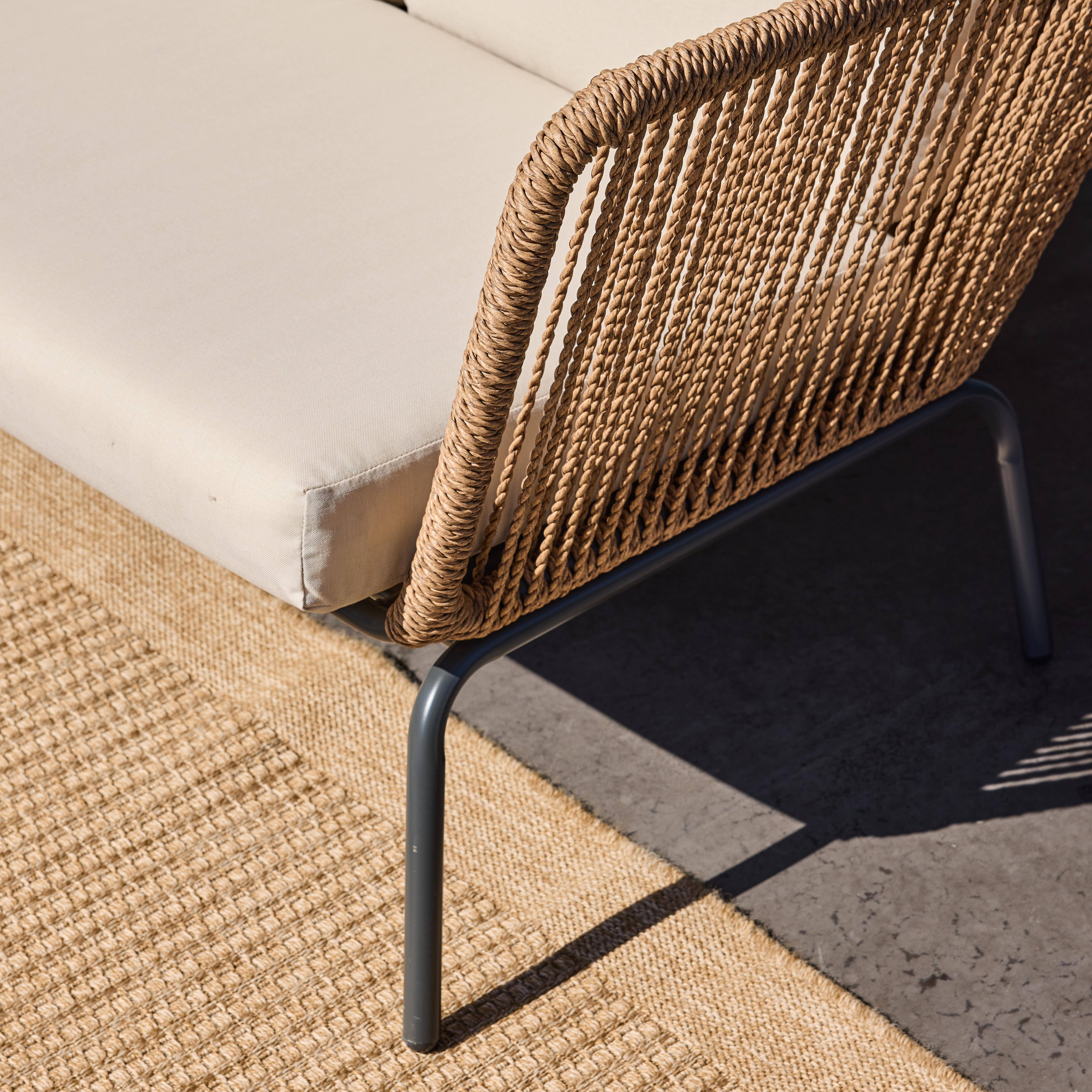 Niski zestaw mebli ogrodowych, pleciona żywica z efektem liny, beżowe poduszki, 5-osobowy,sweeek,Photo5