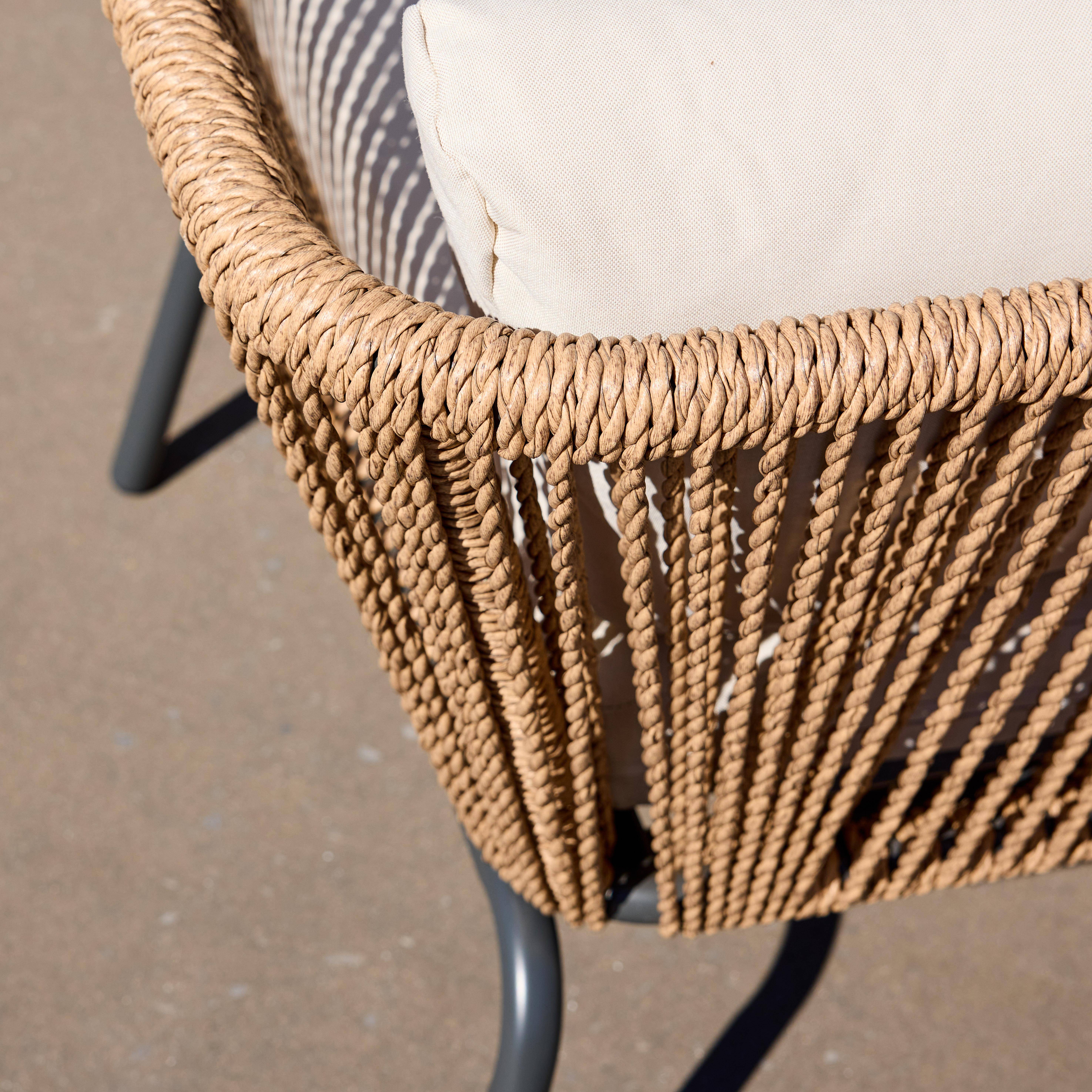 Niski zestaw mebli ogrodowych, pleciona żywica z efektem liny, beżowe poduszki, 5-osobowy,sweeek,Photo4