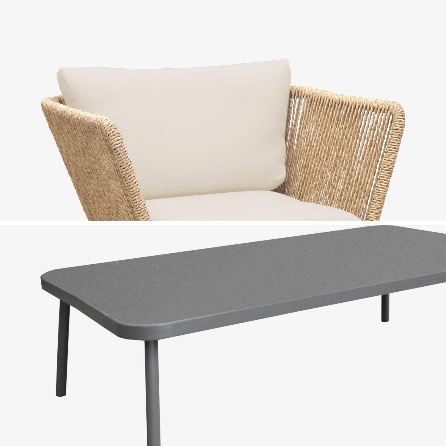 Set di mobili bassi da giardino, resina intrecciata effetto rattan, 5 posti, Singapour, Beige, 221x82x76 cm Photo3