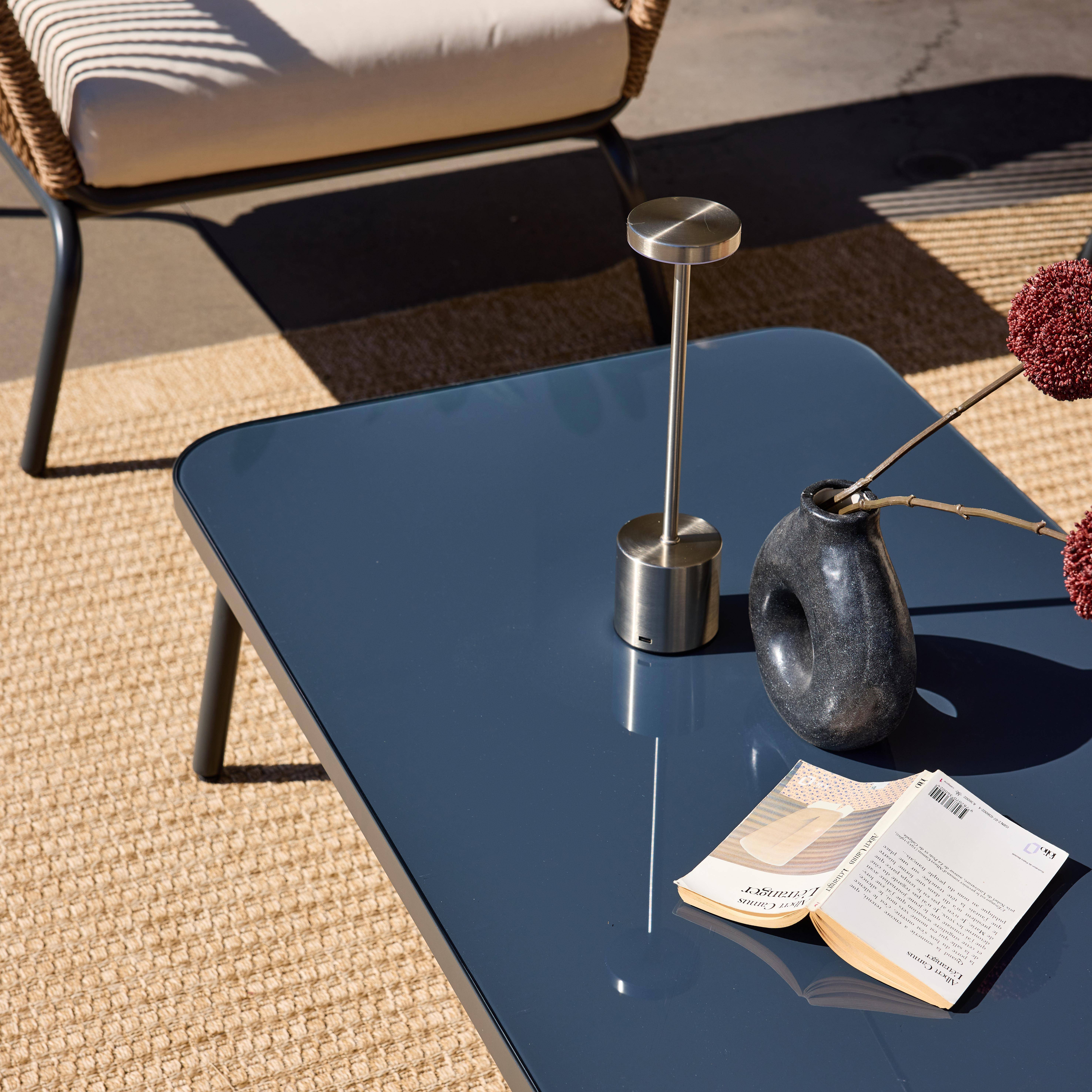 Niski zestaw mebli ogrodowych, pleciona żywica z efektem liny, beżowe poduszki, 5-osobowy Photo6