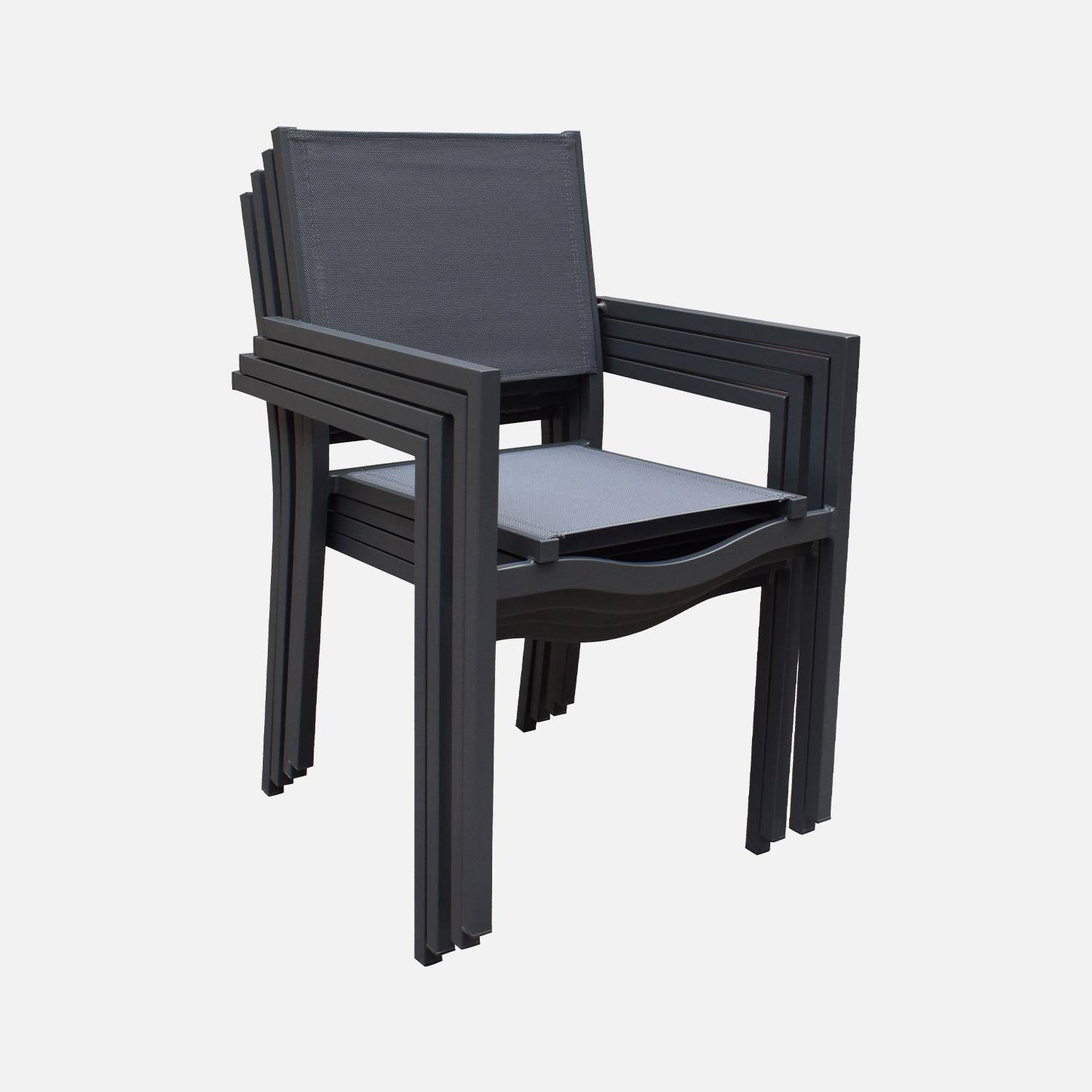 Lot de 4 chaises de jardins empilables en aluminium et textilène, anthracite  Photo3
