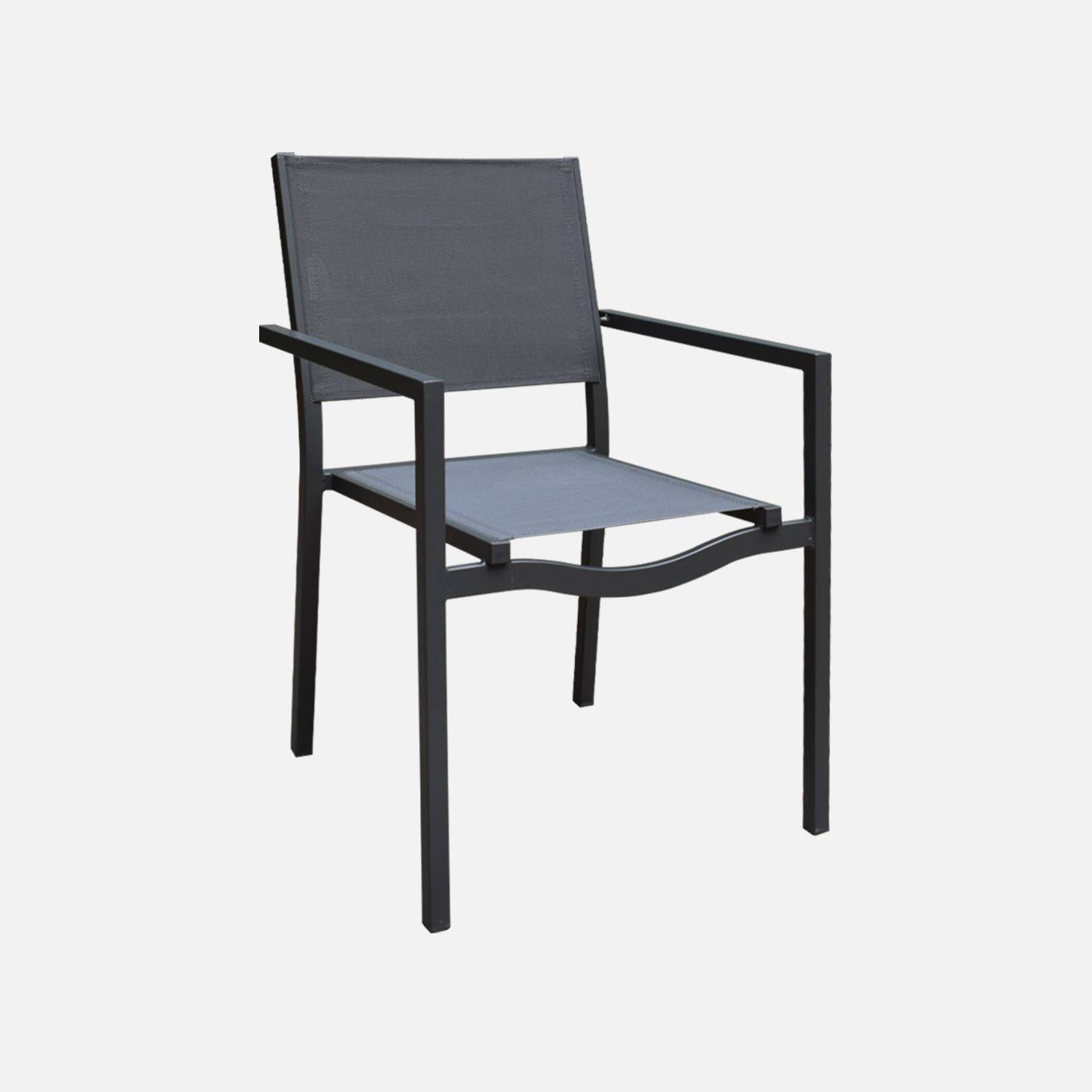 Lot de 4 chaises de jardins empilables en aluminium et textilène, anthracite  Photo2