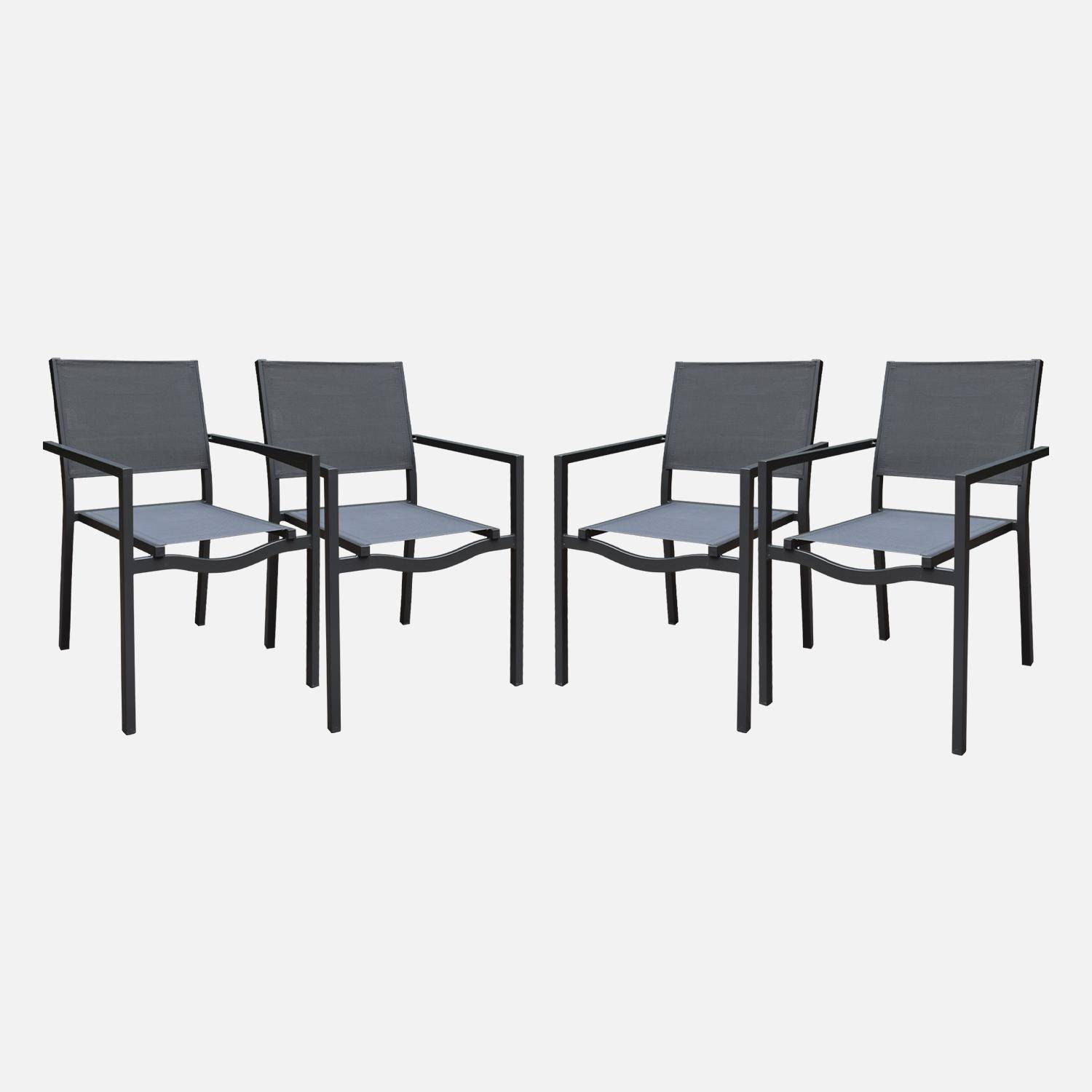 Lot de 4 chaises de jardins empilables en aluminium et textilène, anthracite  Photo1