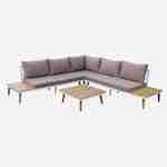 5-seater wooden outdoor sofa - cushions, corner sofa, acacia wood side tables and coffee table, aluminium frame, Scandinavian-style legs - Buenos Aires - Beige-Brown Photo2