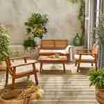 4-seater wood and cane rattan garden sofa set, Teak colour Photo2