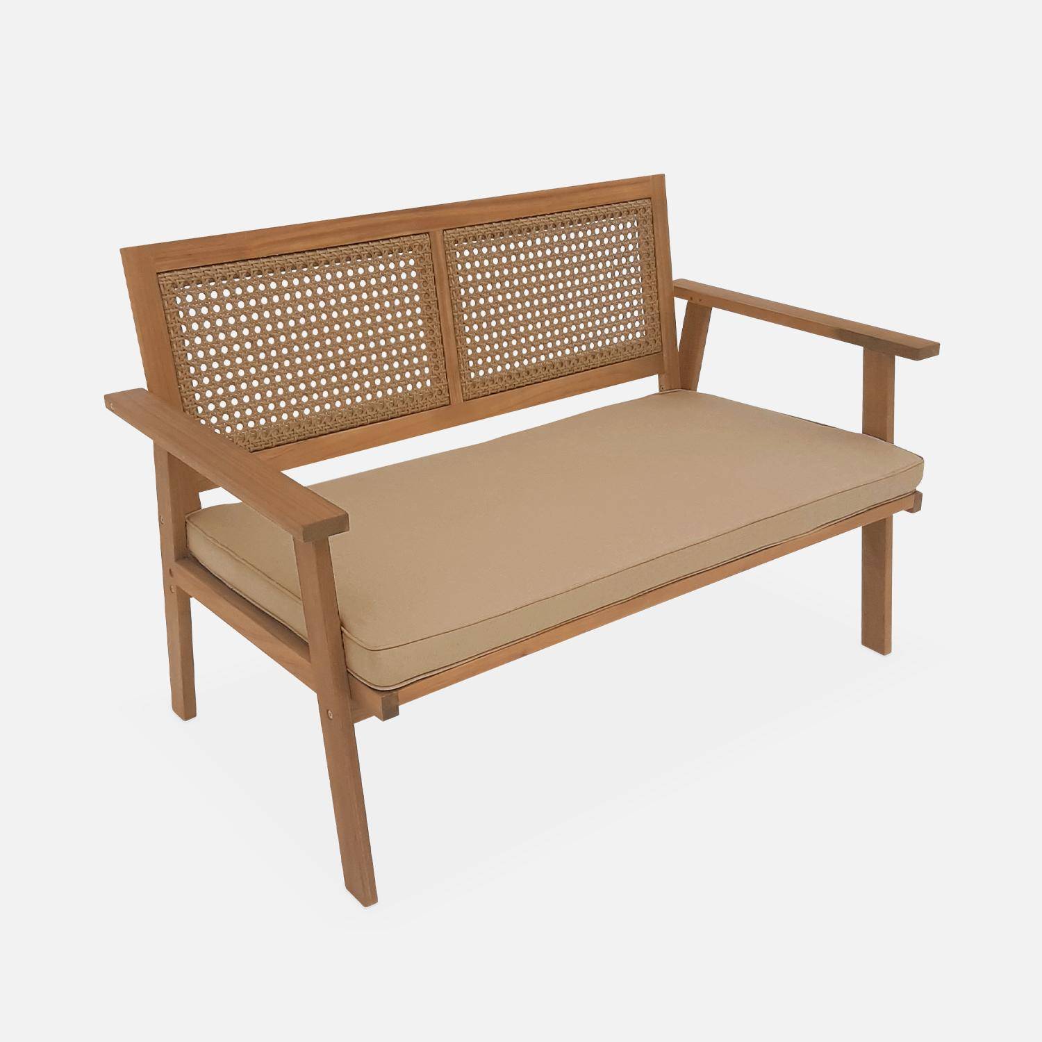 4-seater wood and cane rattan garden sofa set, Teak colour,sweeek,Photo5