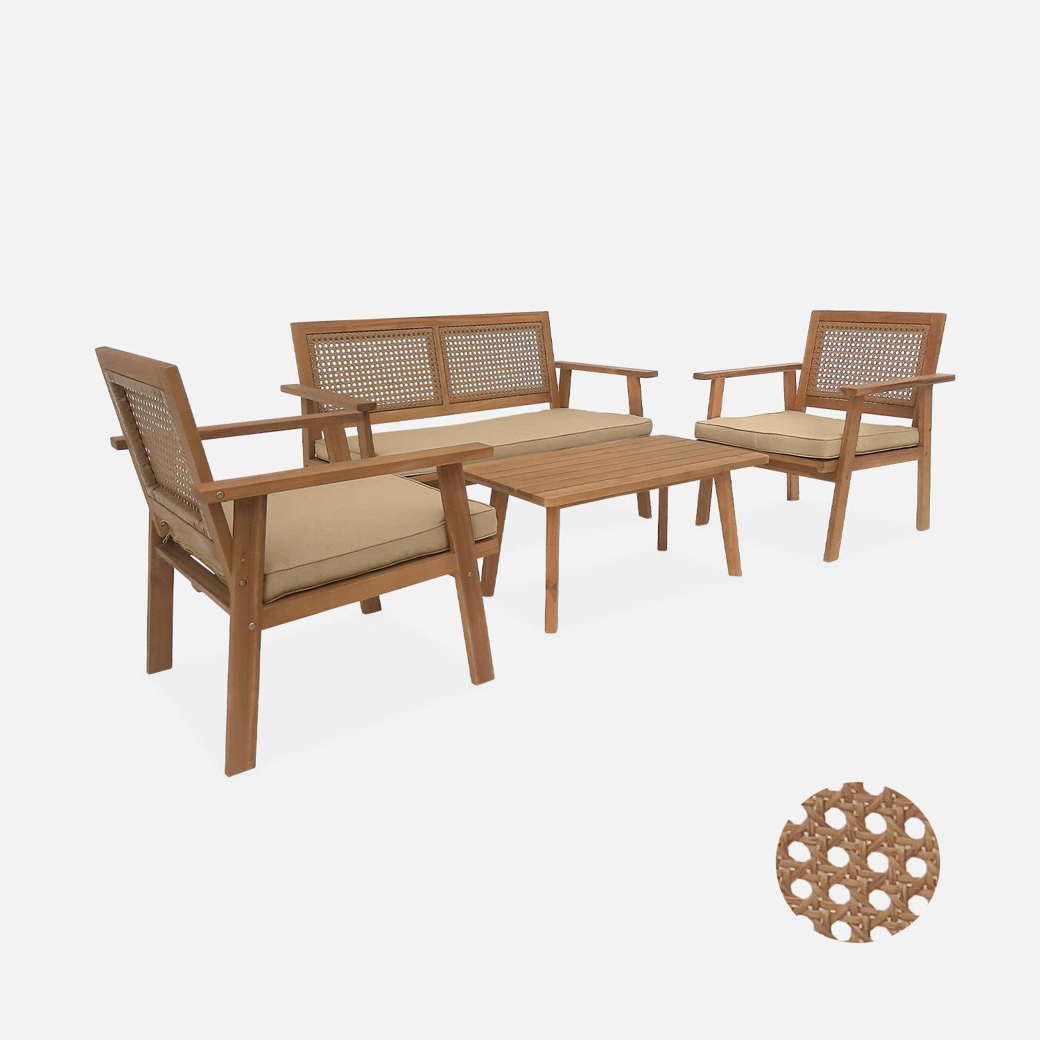 4-seater wood and cane rattan garden sofa set, Teak colour,sweeek,Photo3