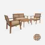 4-seater wood and cane rattan garden sofa set, Teak colour Photo3