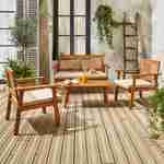 4-seater wood and cane rattan garden sofa set - Bohemia - Beige and Light brushed wood Photo2