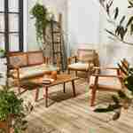 4-seater wood and cane rattan garden sofa set - Bohemia - Beige and Light brushed wood Photo1