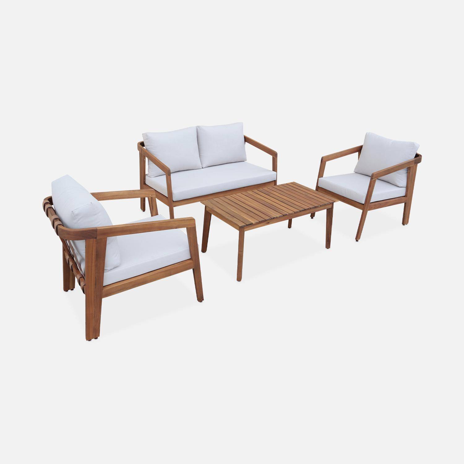 4-seater wooden garden sofa set, beige, natural acacia, 108.5 x 74.7 x 64.5cm Photo3