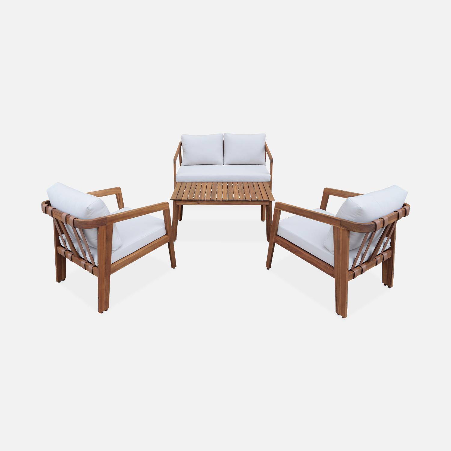 4-seater wooden garden sofa set, beige, natural acacia, 108.5 x 74.7 x 64.5cm Photo4