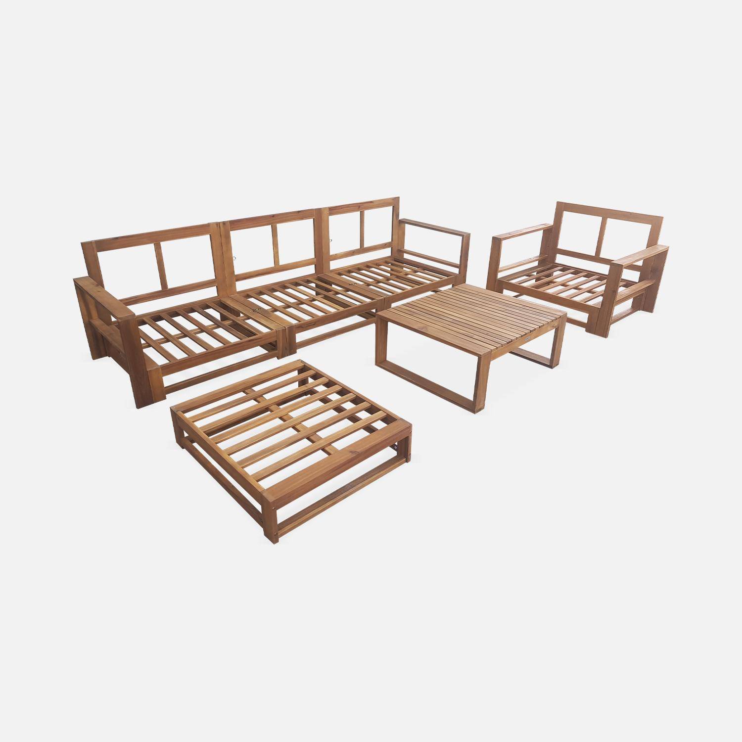 5-seater wooden garden sofa, armchairs and coffee table in acacia wood, Beige, Mendoza Photo6