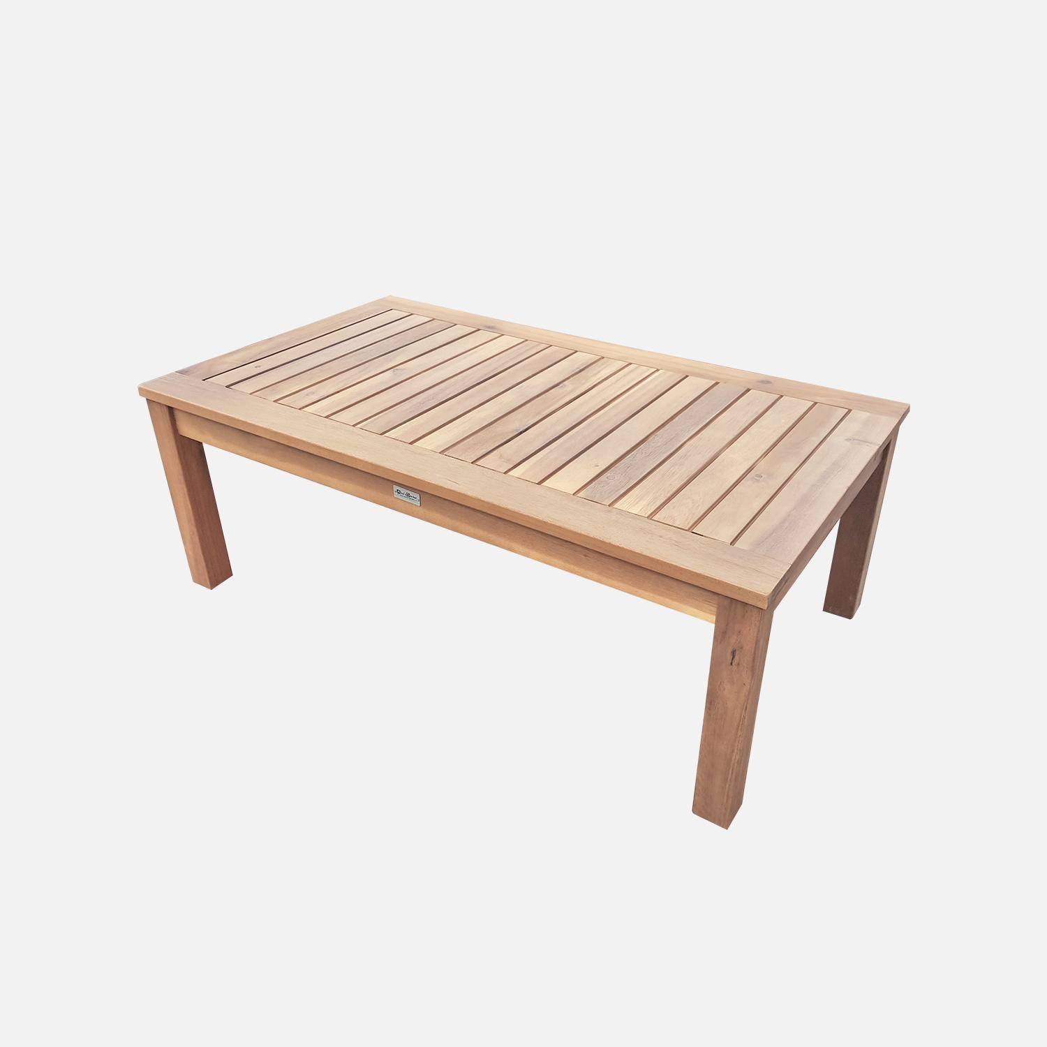 4-seater wooden garden sofa - Acacia wood sofa, armchairs and coffee table, designer piece  - Ushuaia - Off-white,sweeek,Photo5