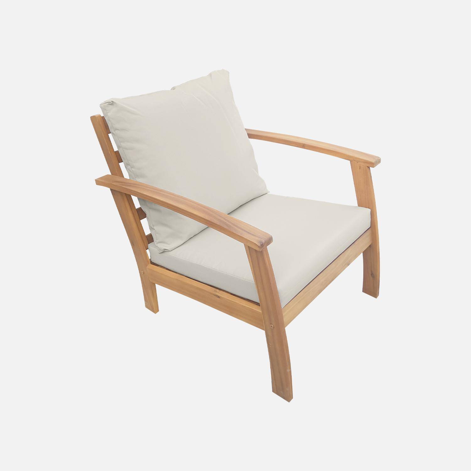 4-seater wooden garden sofa - Acacia wood sofa, armchairs and coffee table, designer piece  - Ushuaia - Off-white,sweeek,Photo4