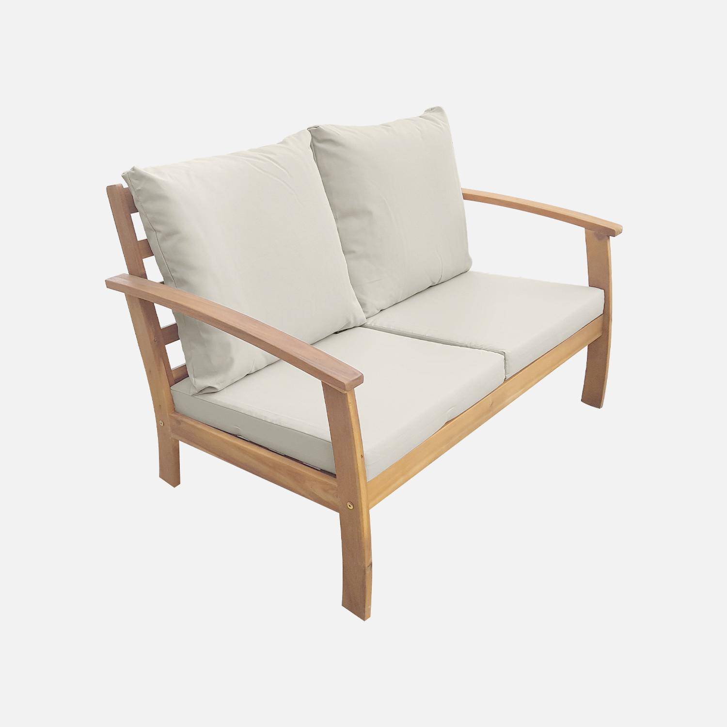 4-seater wooden garden sofa - Acacia wood sofa, armchairs and coffee table, designer piece  - Ushuaia - Off-white,sweeek,Photo3