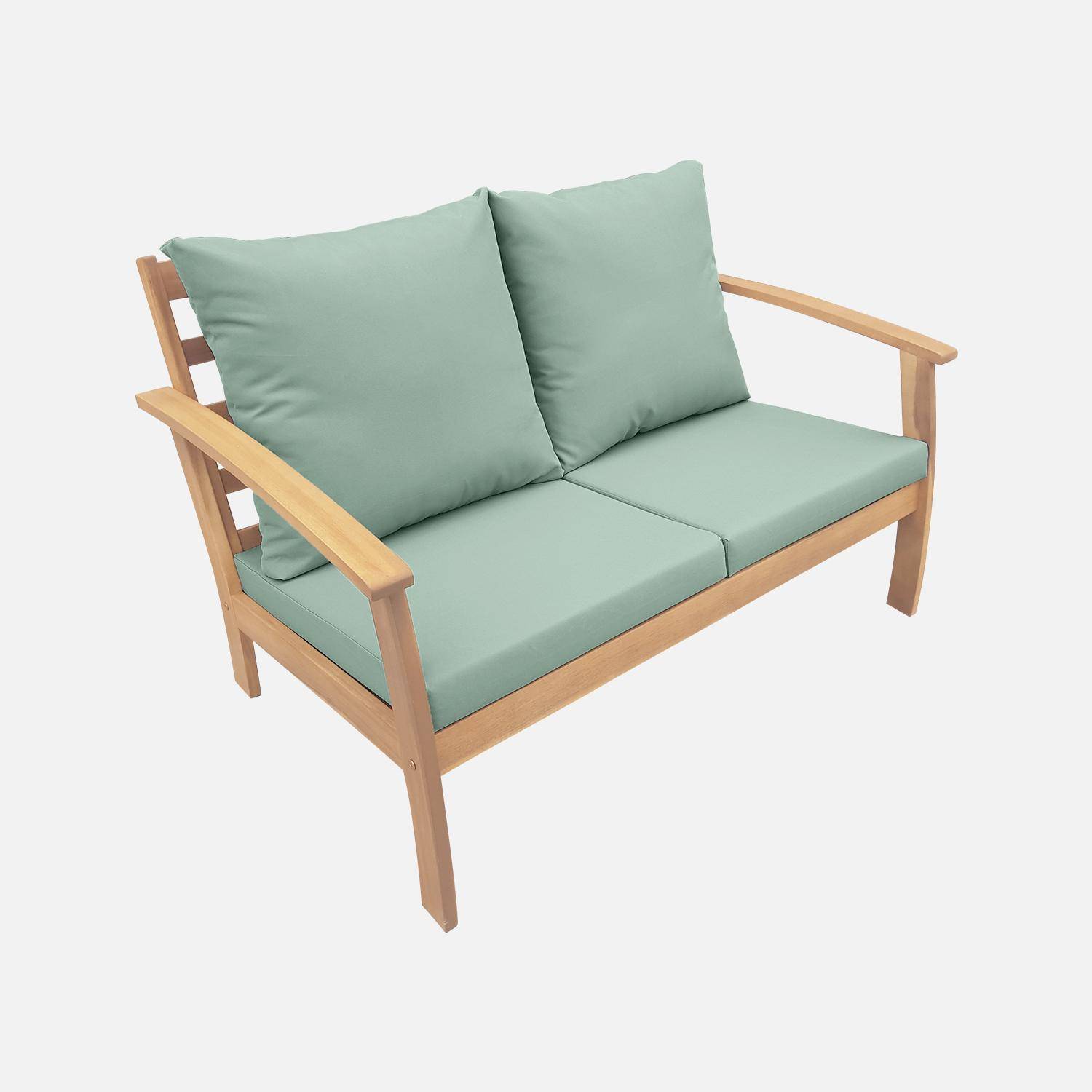 4-seater wooden garden sofa - Acacia wood sofa, armchairs and coffee table, designer piece  - Ushuaia - Sage green,sweeek,Photo3