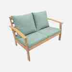 4-seater wooden garden sofa - Acacia wood sofa, armchairs and coffee table, designer piece  - Ushuaia - Sage green Photo3