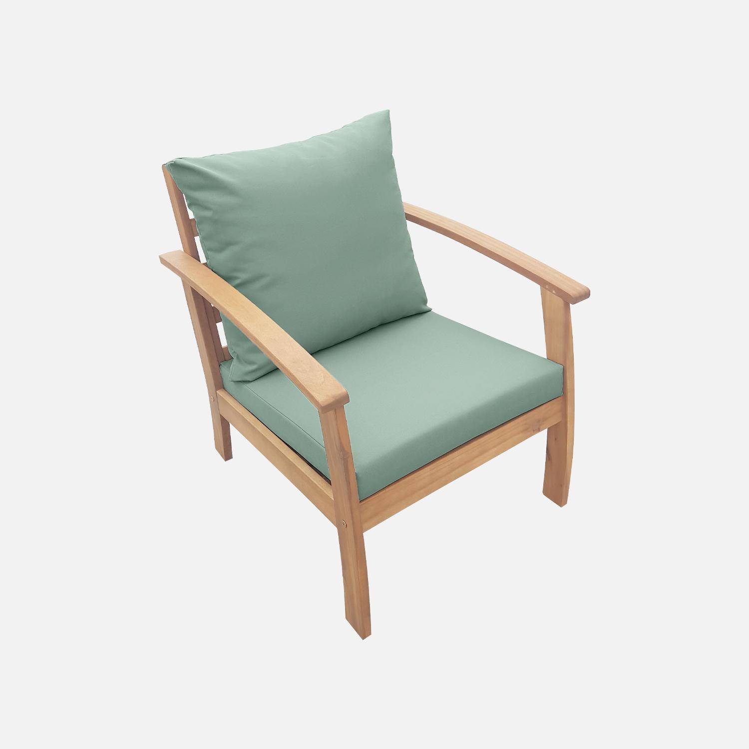 4-seater wooden garden sofa - Acacia wood sofa, armchairs and coffee table, designer piece  - Ushuaia - Sage green,sweeek,Photo4
