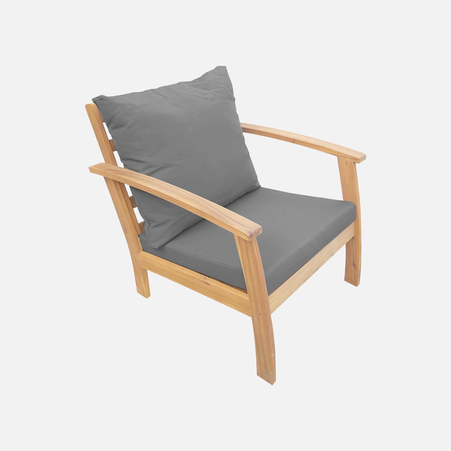 4-seater wooden garden sofa - Acacia wood sofa, armchairs and coffee table, designer piece  - Ushuaia - Grey,sweeek,Photo4