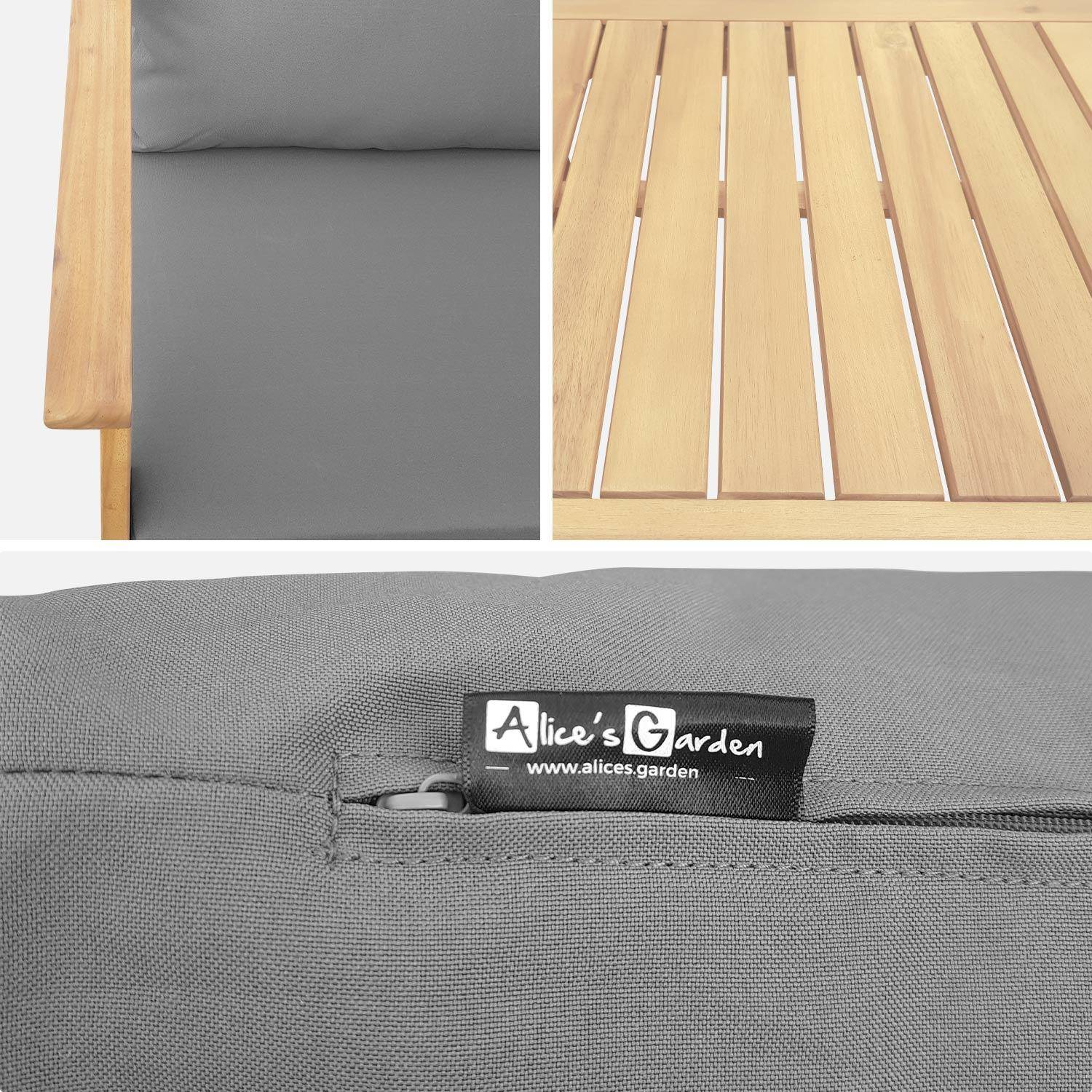 4-seater wooden garden sofa - Acacia wood sofa, armchairs and coffee table, designer piece  - Ushuaia - Grey,sweeek,Photo6