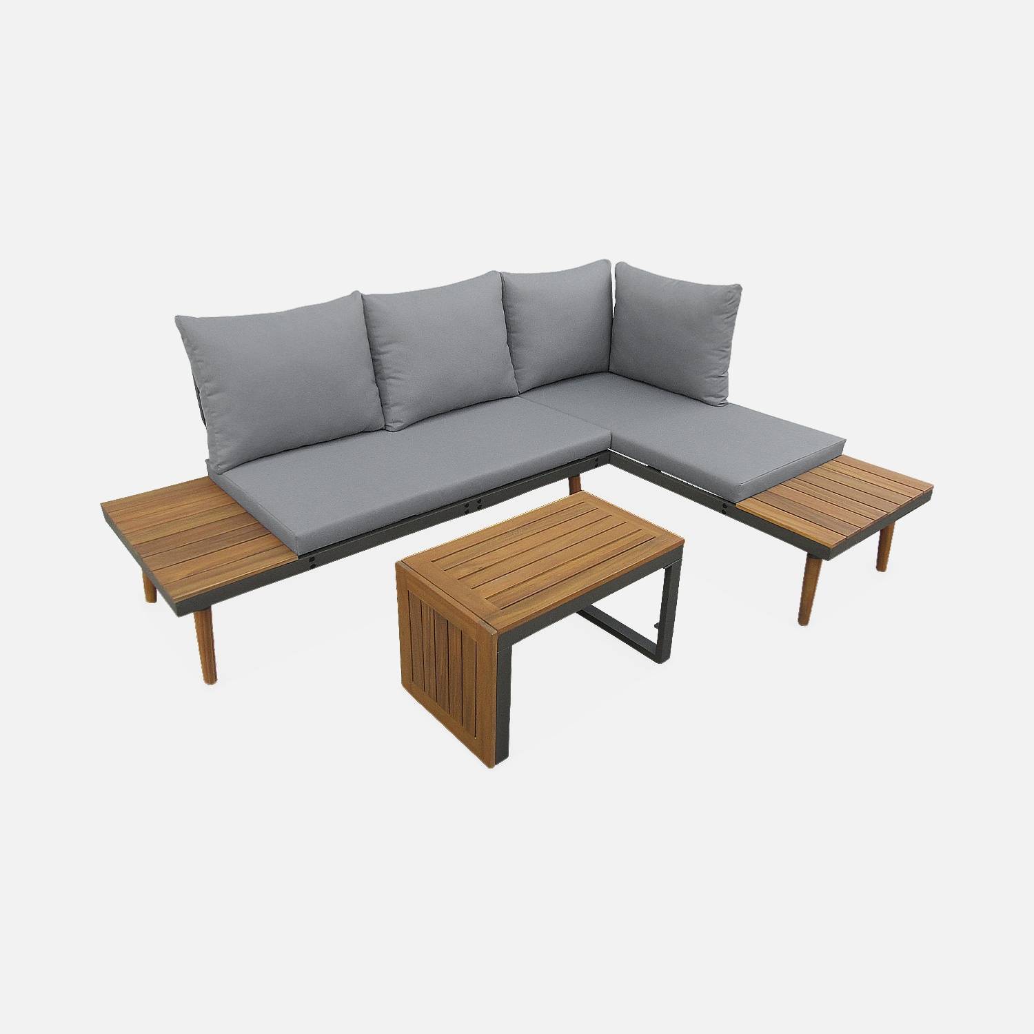 4-Seater modular Garden Lounge Set: Aluminium and Acacia Blend | sweeek