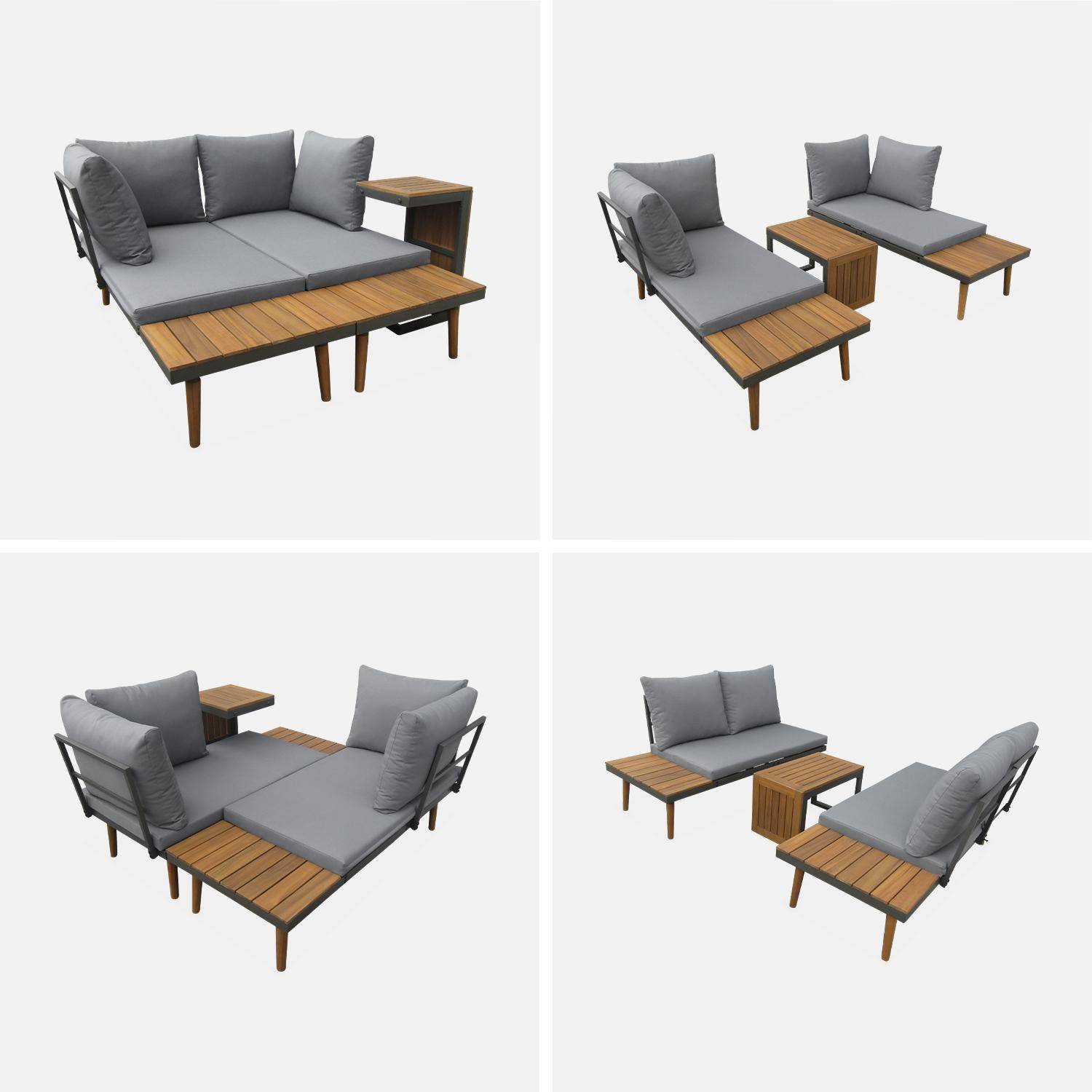 4-Seater modular Garden Lounge Set: Aluminium and Acacia Blend, anthracite Photo8