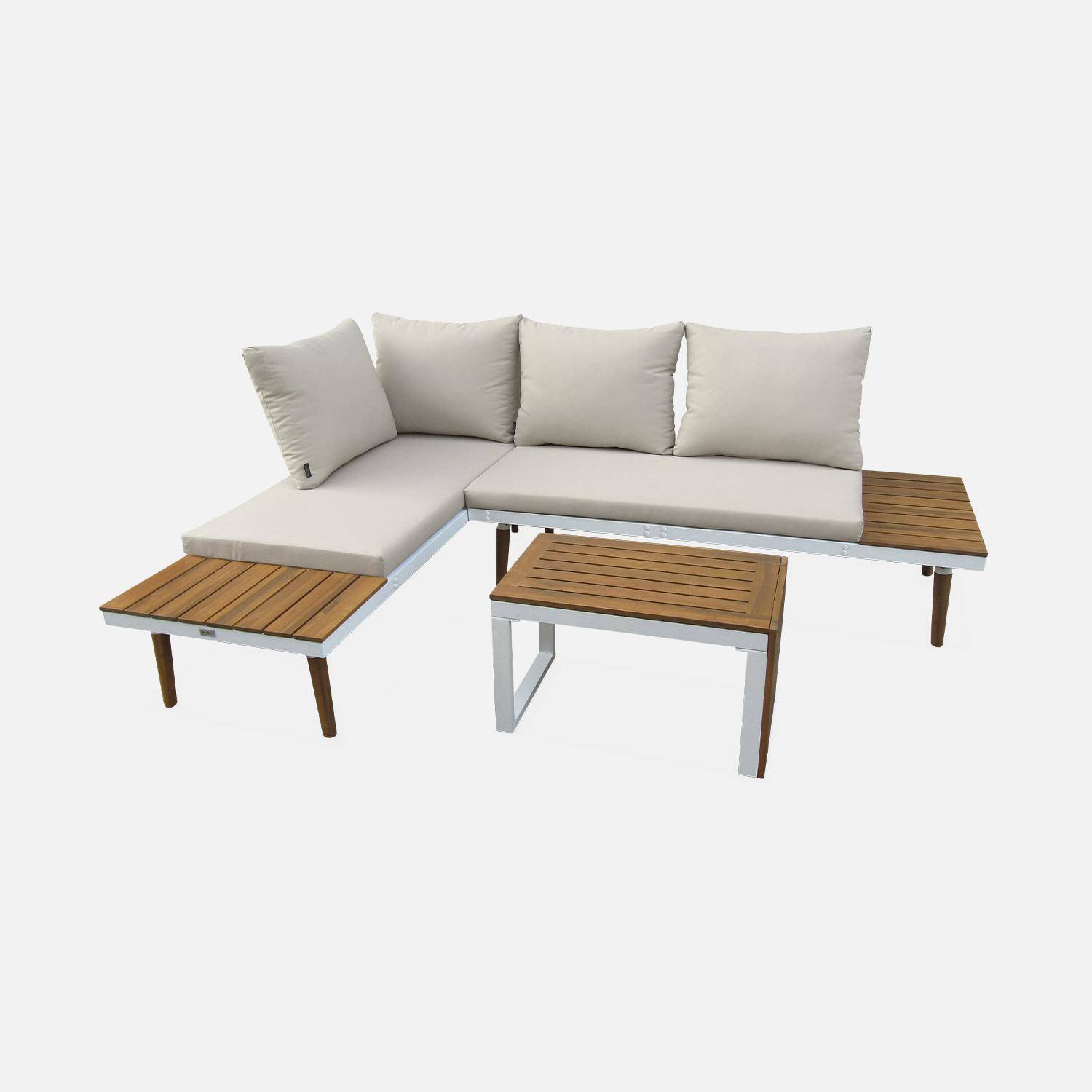 4-seater modular aluminium and acacia garden lounge set, Sao Paulo, Beige, 140x68x65 cm,sweeek,Photo4