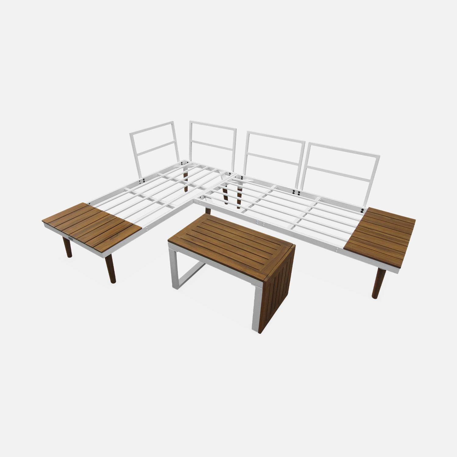 4-Seater modular Garden Lounge Set: Aluminium and Acacia Blend, white Photo8