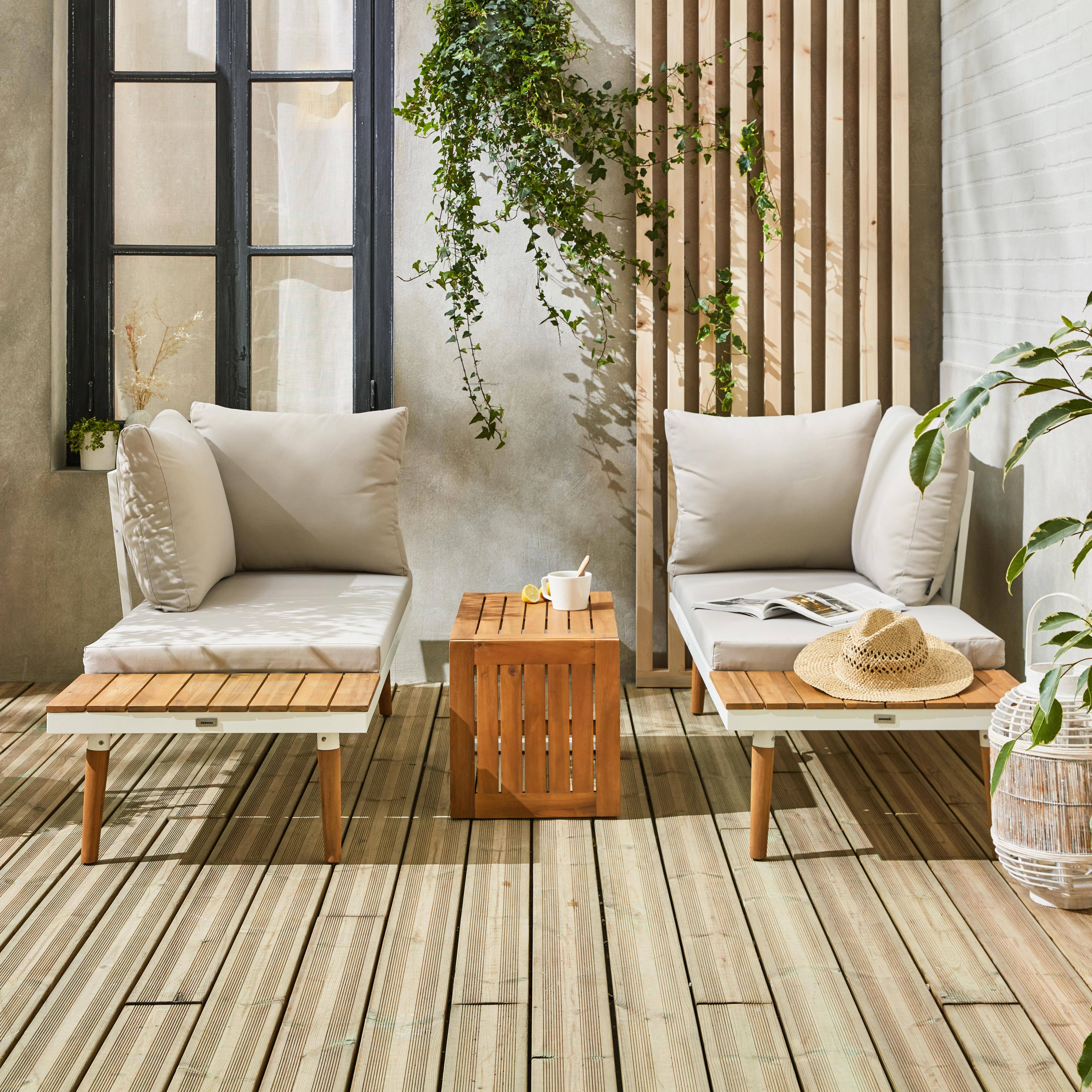 4-seater modular aluminium and acacia garden lounge set, Sao Paulo, Beige, 140x68x65 cm,sweeek,Photo9