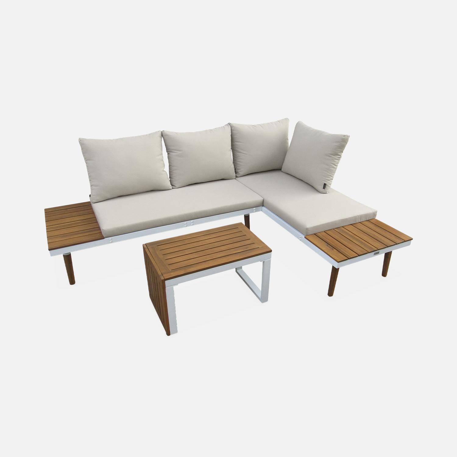 4-Seater modular Garden Lounge Set: Aluminium and Acacia Blend, white,sweeek,Photo2