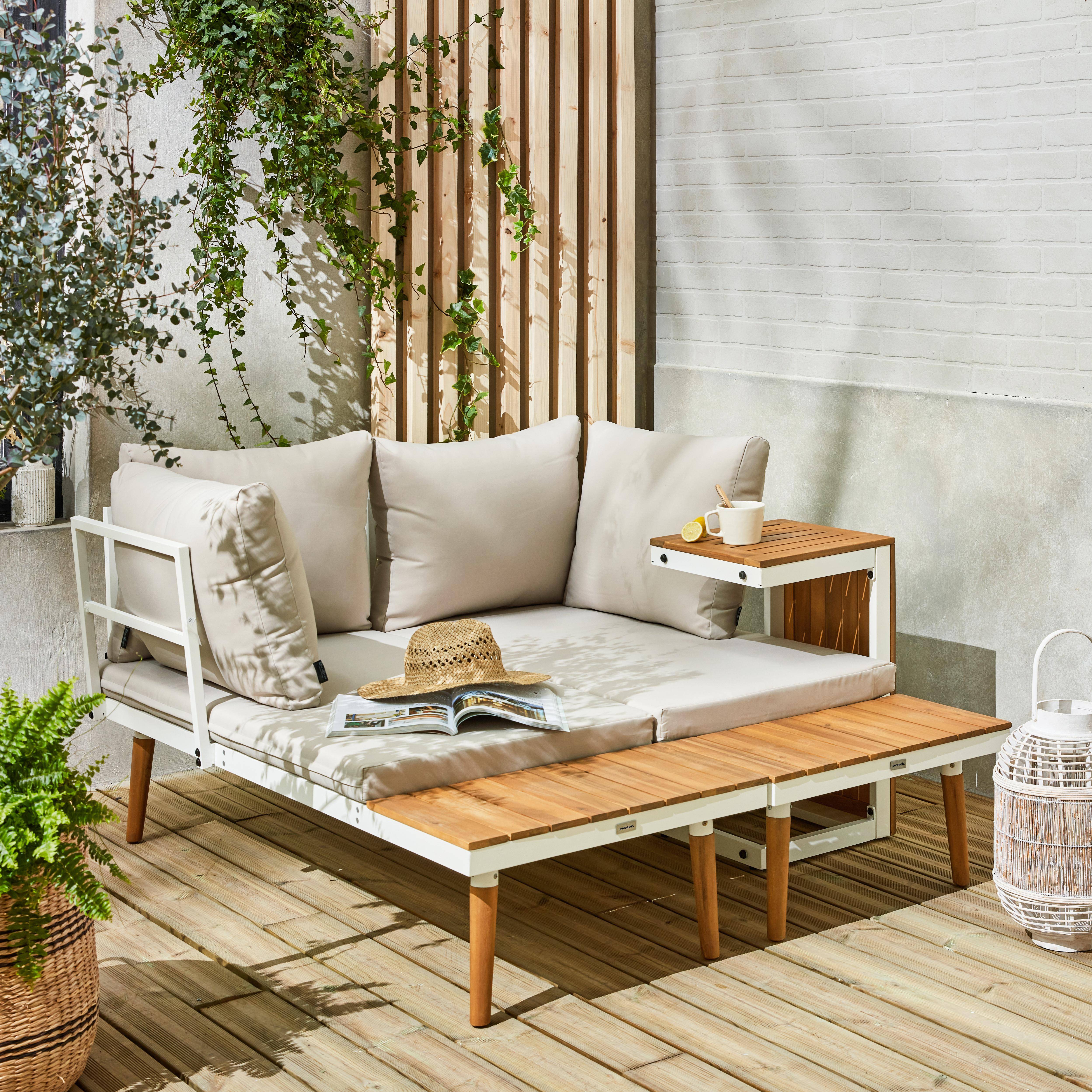4-seater modular aluminium and acacia garden lounge set, Sao Paulo, Beige, 140x68x65 cm,sweeek,Photo3