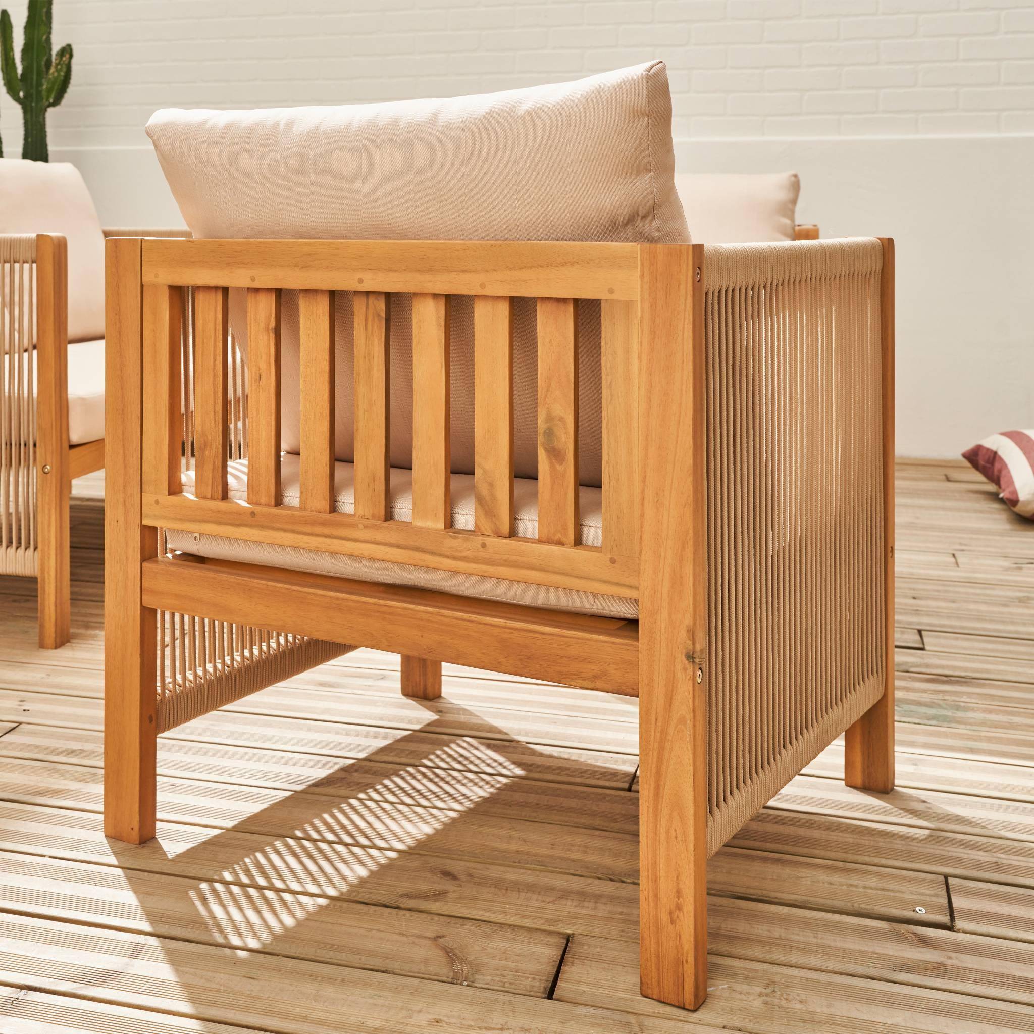 4-seater wooden garden sofa set, beige, natural acacia, L122 x W63.5 x H64cm,sweeek,Photo4