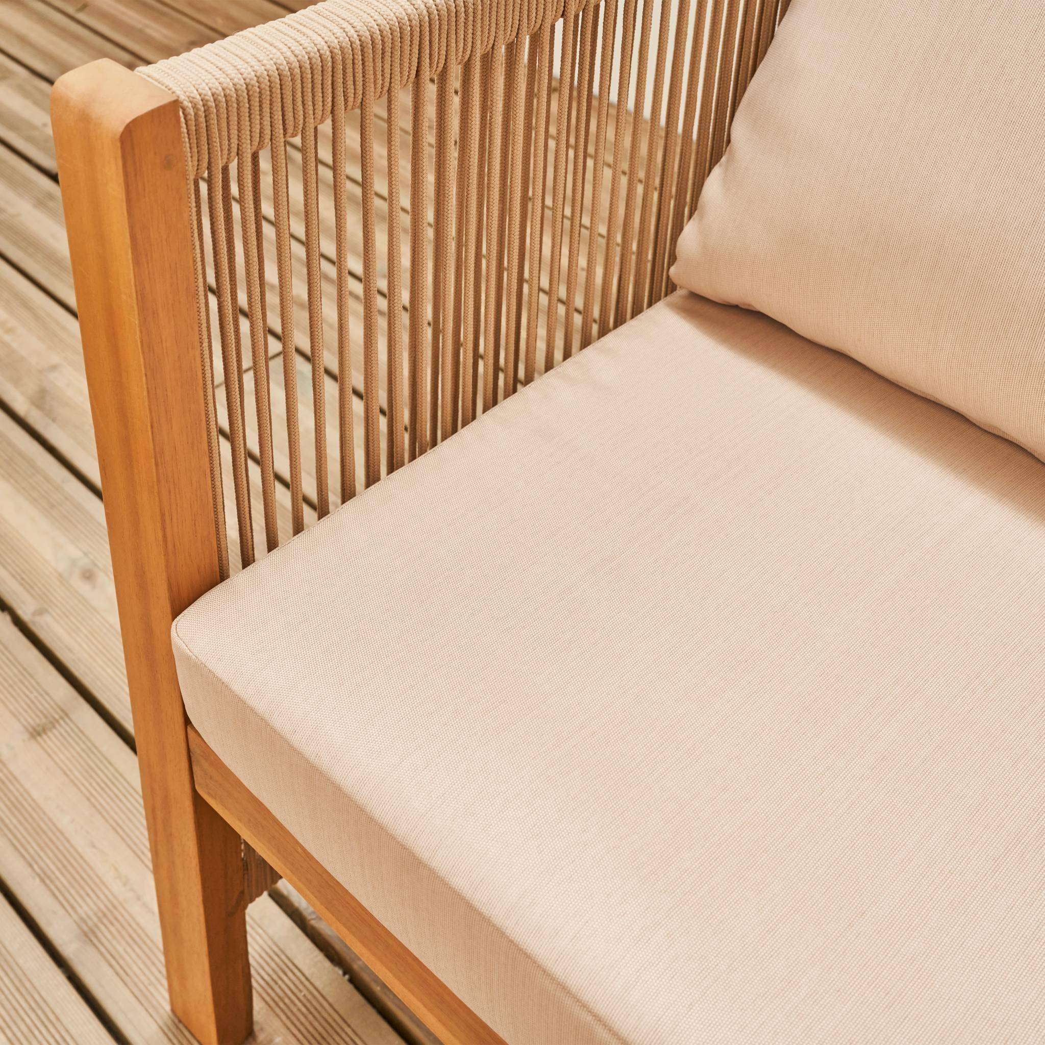 4-seater wooden garden sofa set, beige, natural acacia, L122 x W63.5 x H64cm,sweeek,Photo3
