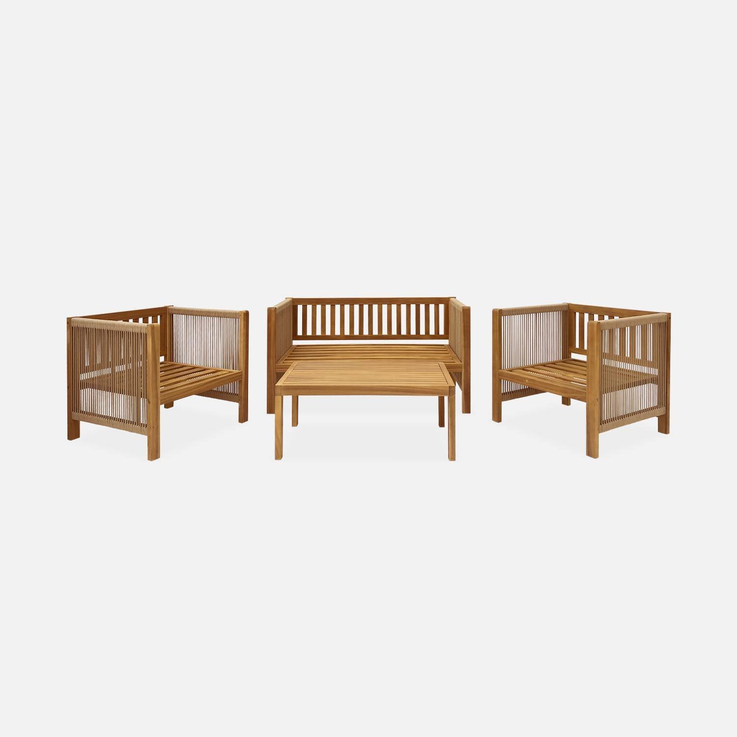 4-seater wooden garden sofa set, beige, natural acacia, L122 x W63.5 x H64cm,sweeek,Photo6