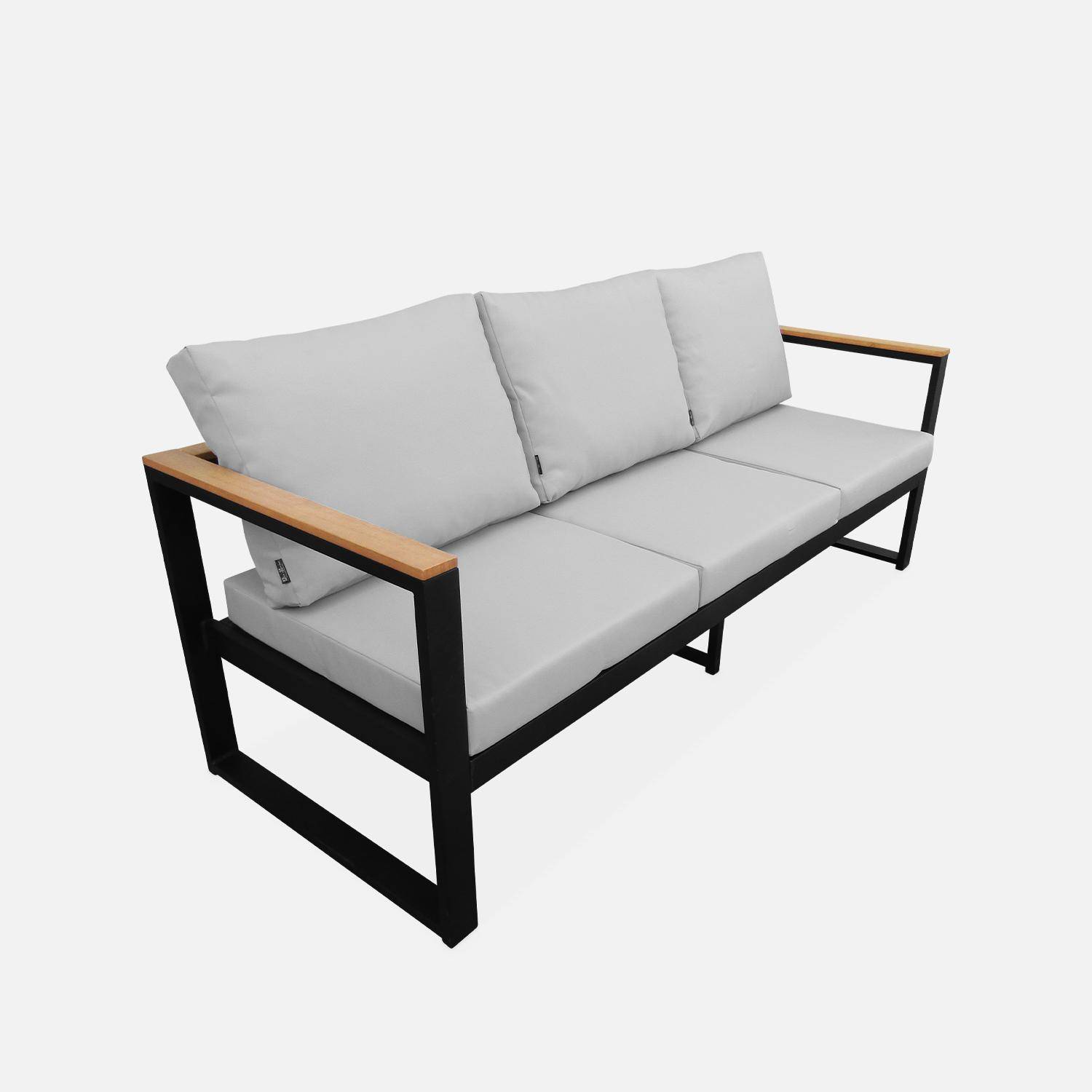 5-seater aluminium and wood garden lounge set, black & grey Photo5