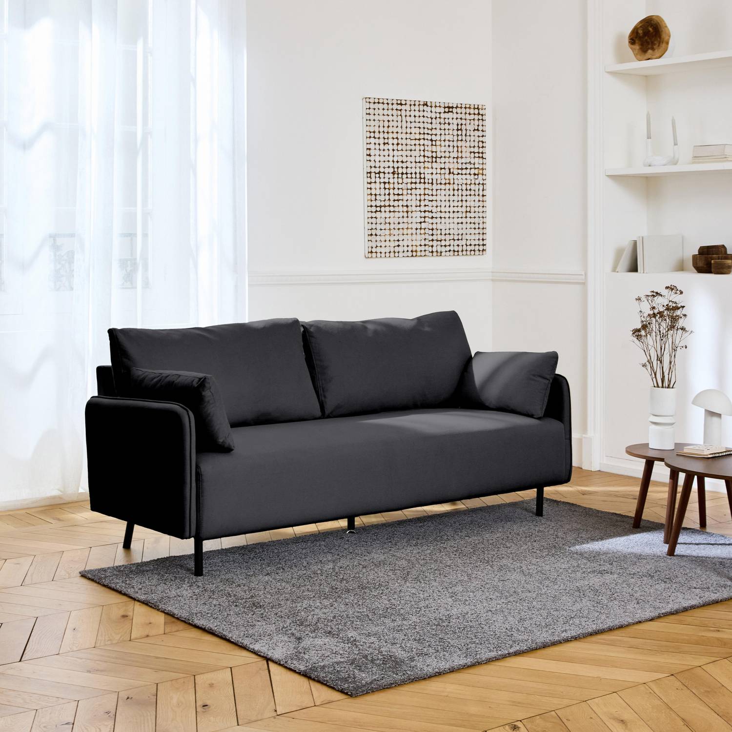  3-Sitzer-Sofa mit wasserabweisendem anthrazitfarbenem Bezug und schwarzen Metallfüßen Photo2