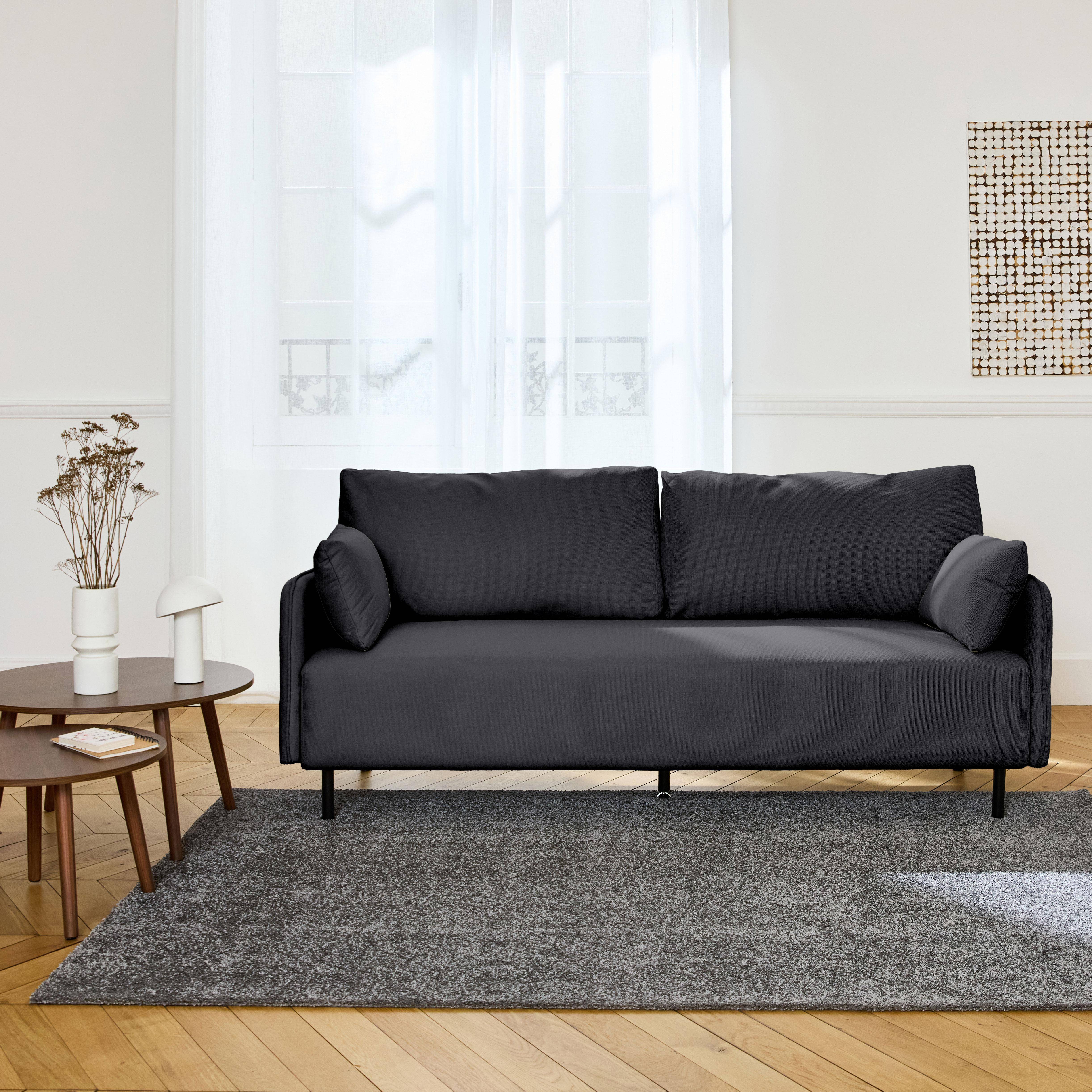  Canapé 3 places au tissu anthracite déperlant avec pieds en métal noir,sweeek,Photo1