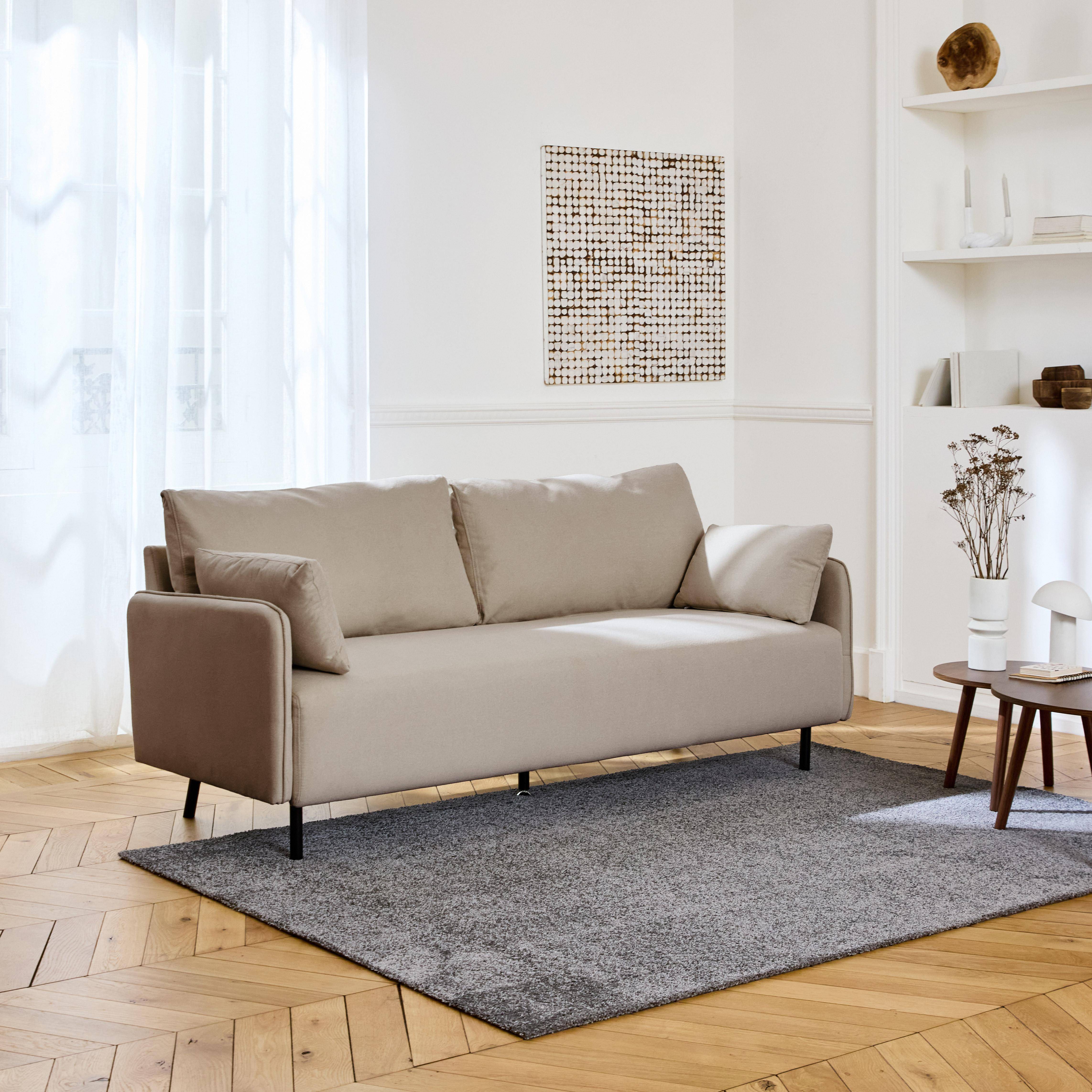  3-Sitzer-Sofa mit wasserabweisendem beigem Bezug und schwarzen Metallfüßen,sweeek,Photo2