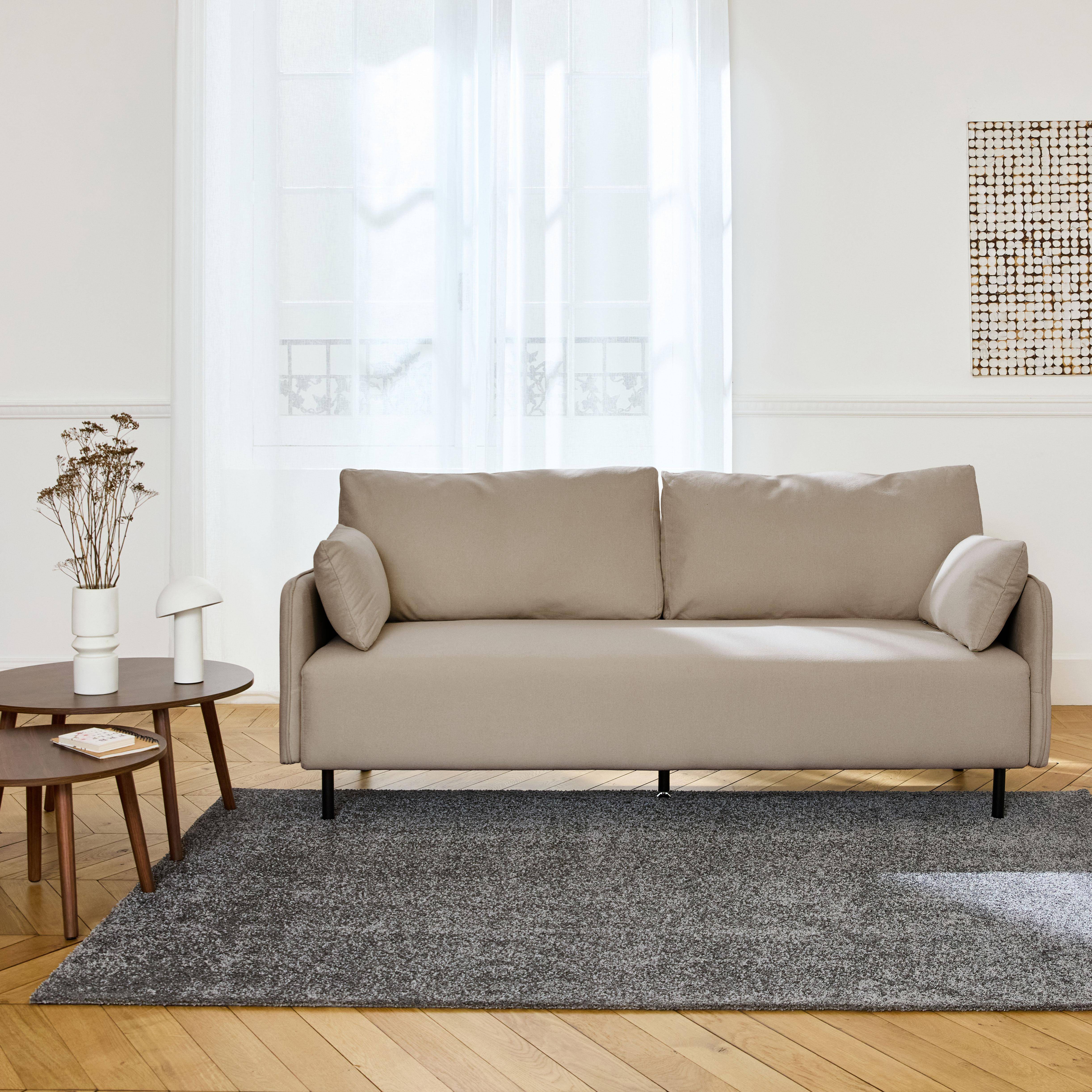  3-Sitzer-Sofa mit wasserabweisendem beigem Bezug und schwarzen Metallfüßen,sweeek,Photo1