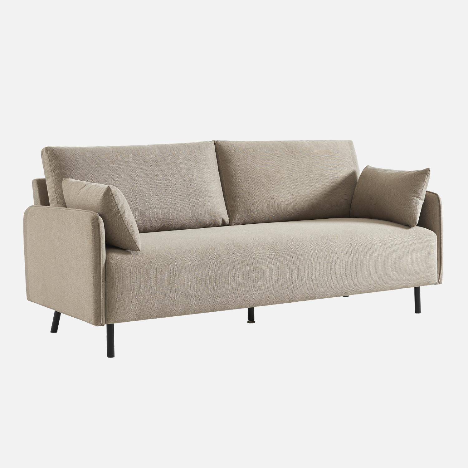  3-Sitzer-Sofa mit wasserabweisendem beigem Bezug und schwarzen Metallfüßen,sweeek,Photo3