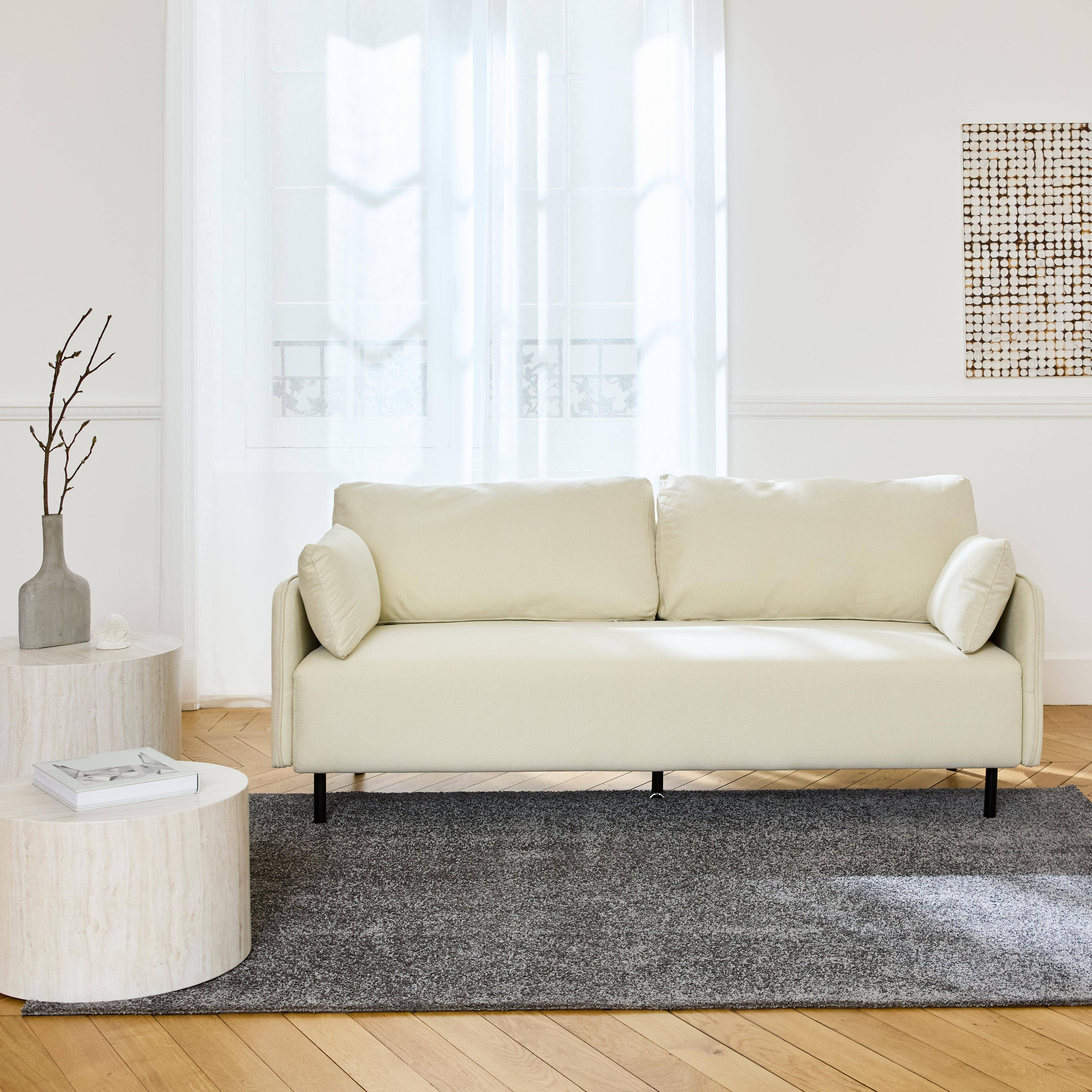  3-Sitzer-Sofa mit wasserabweisendem cremefarbenem Bezug und schwarzen Metallfüßen,sweeek,Photo1