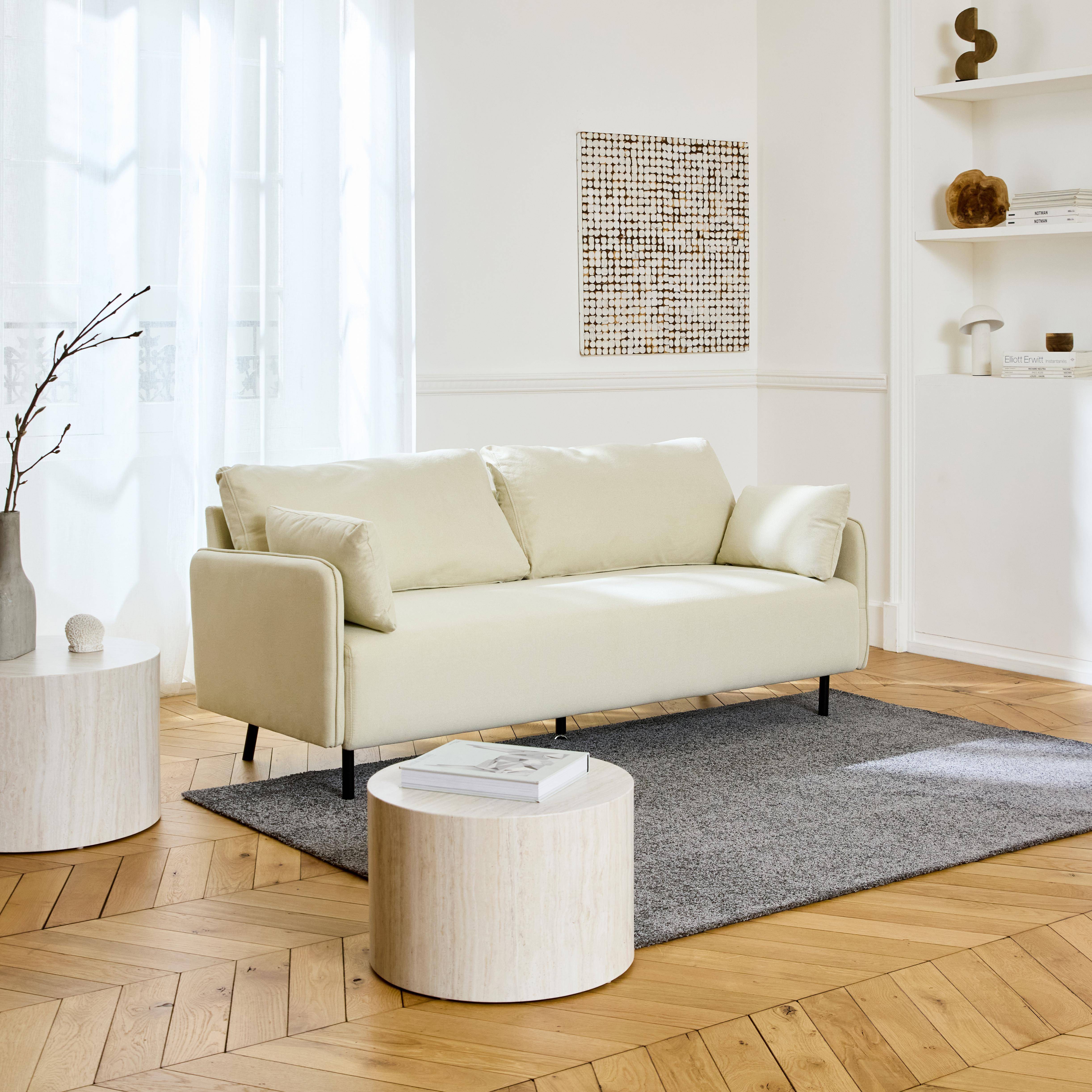  3-Sitzer-Sofa mit wasserabweisendem cremefarbenem Bezug und schwarzen Metallfüßen,sweeek,Photo2