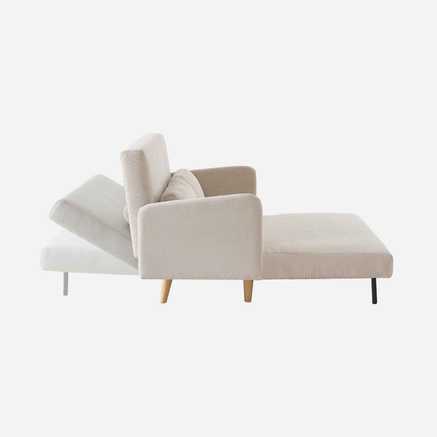 Skandinavisches 2-Sitzer-Sofa mit beigem Cordbezug, Schlaffunktion und verstellbarer Rückenlehne - Panam Photo5