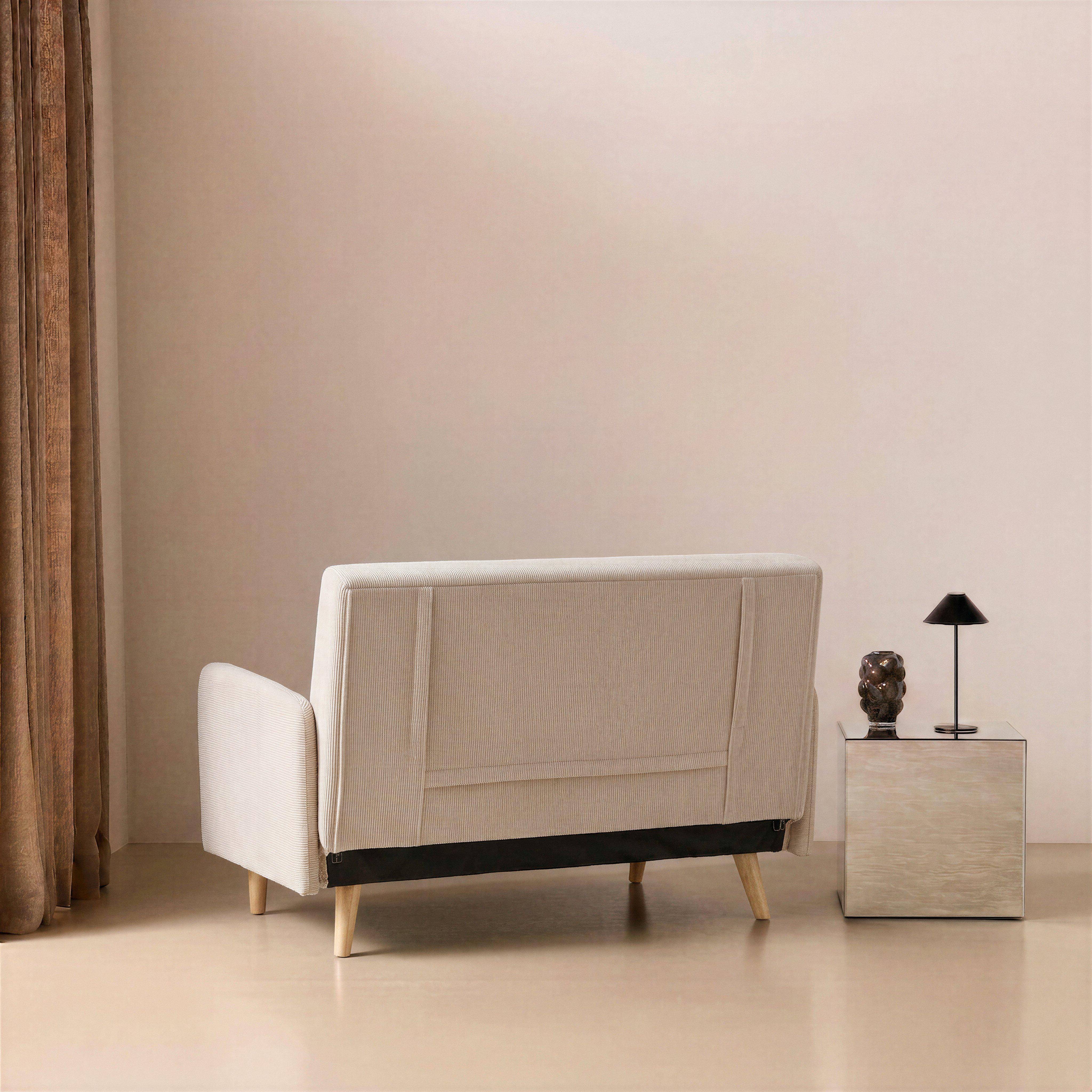 Sofá-cama em veludo canelado fino, 2 lugares Bege - 130x77x83 cm Photo3