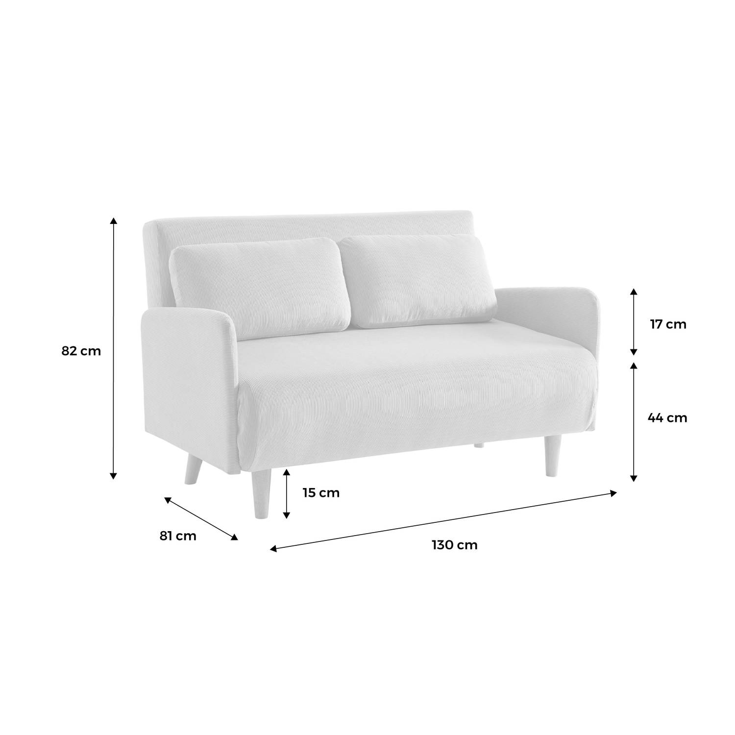 Skandinavisches 2-Sitzer-Sofa mit beigem Cordbezug, Schlaffunktion und verstellbarer Rückenlehne - Panam Photo8